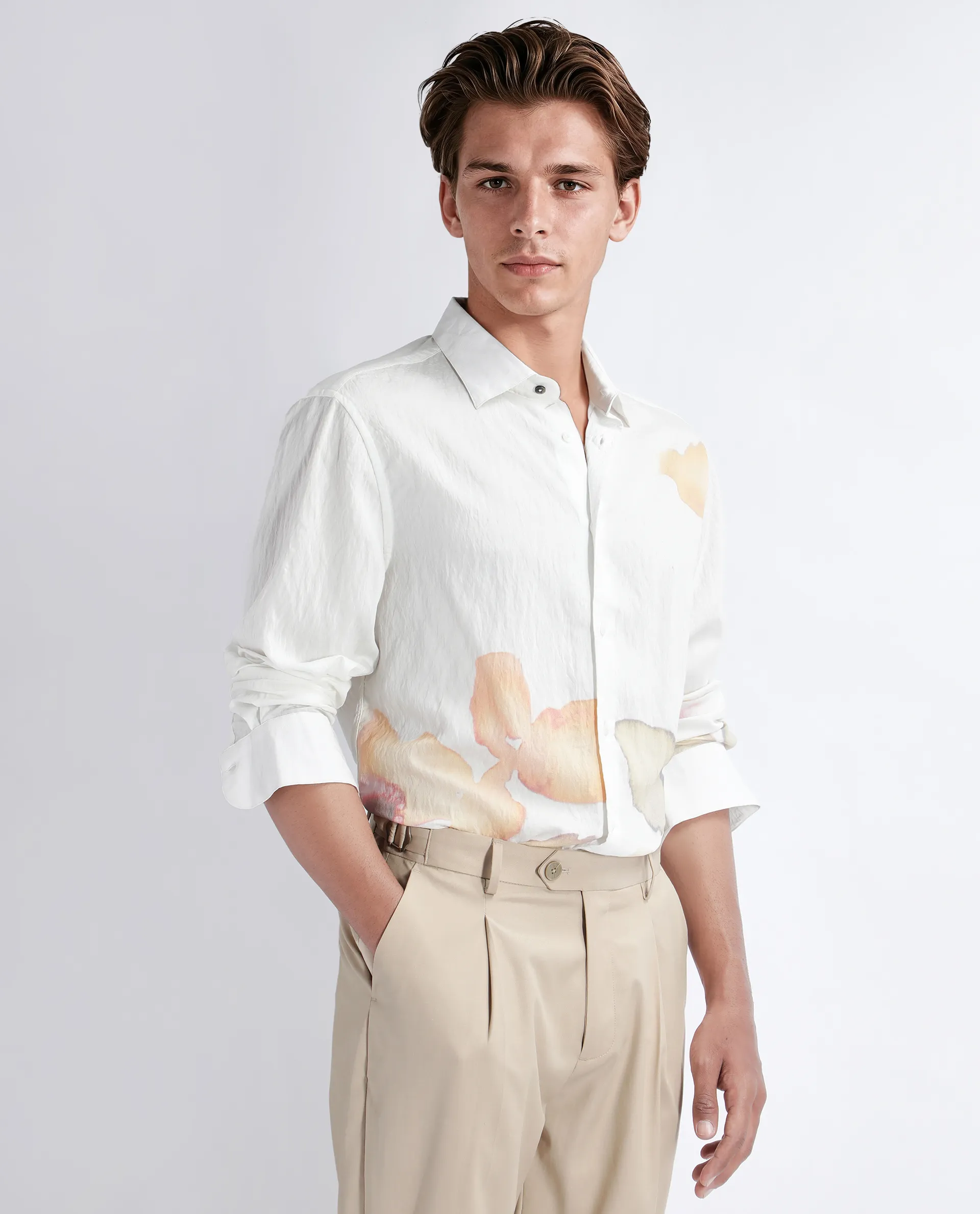 Rare Rabbit Men's Nura White Viscose Floral Print Regular Fit Full Sleeve Collared Shirt - Image 3