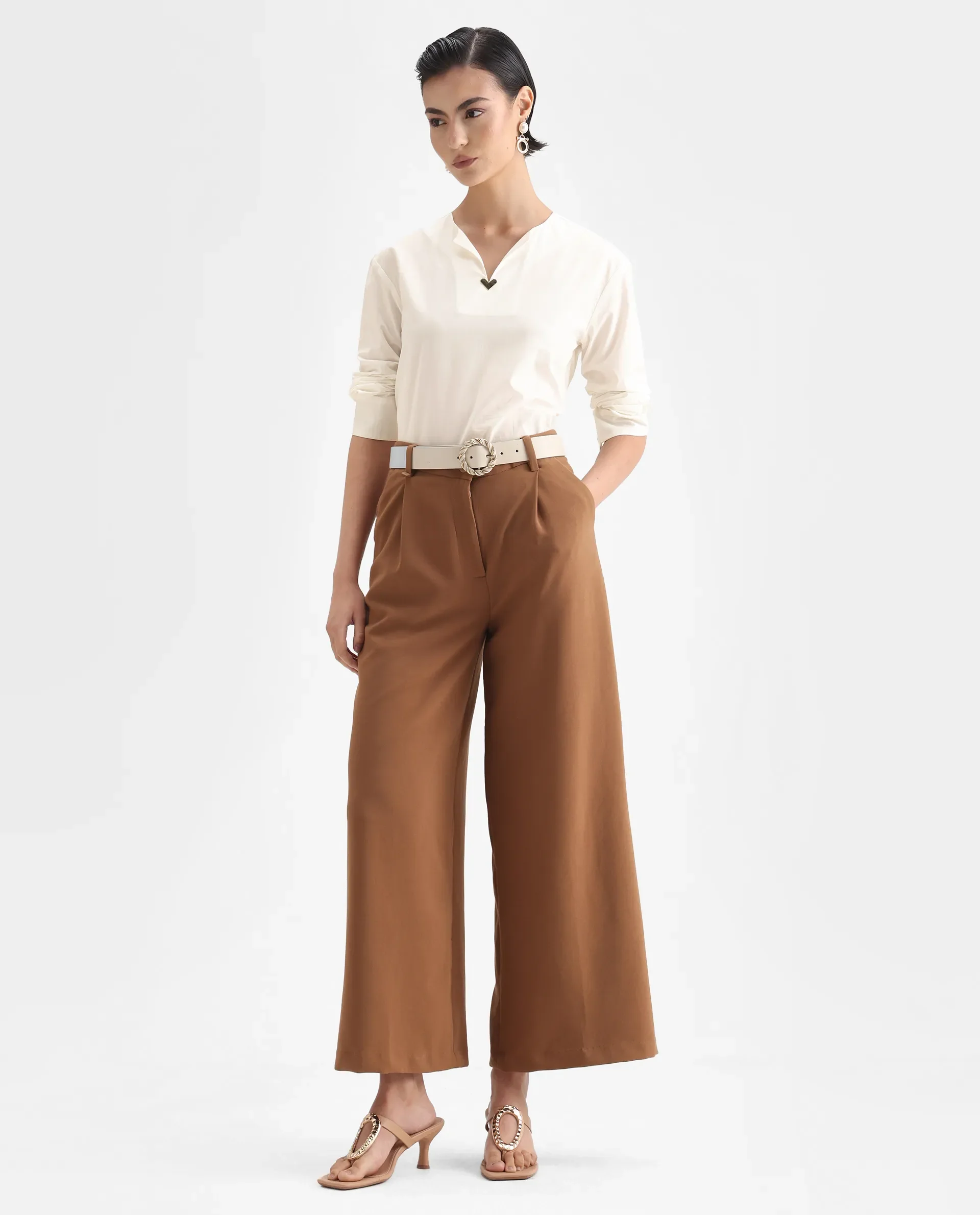 Rareism Women Nura White Collared Neck Button Closure Plain Top - Image 2