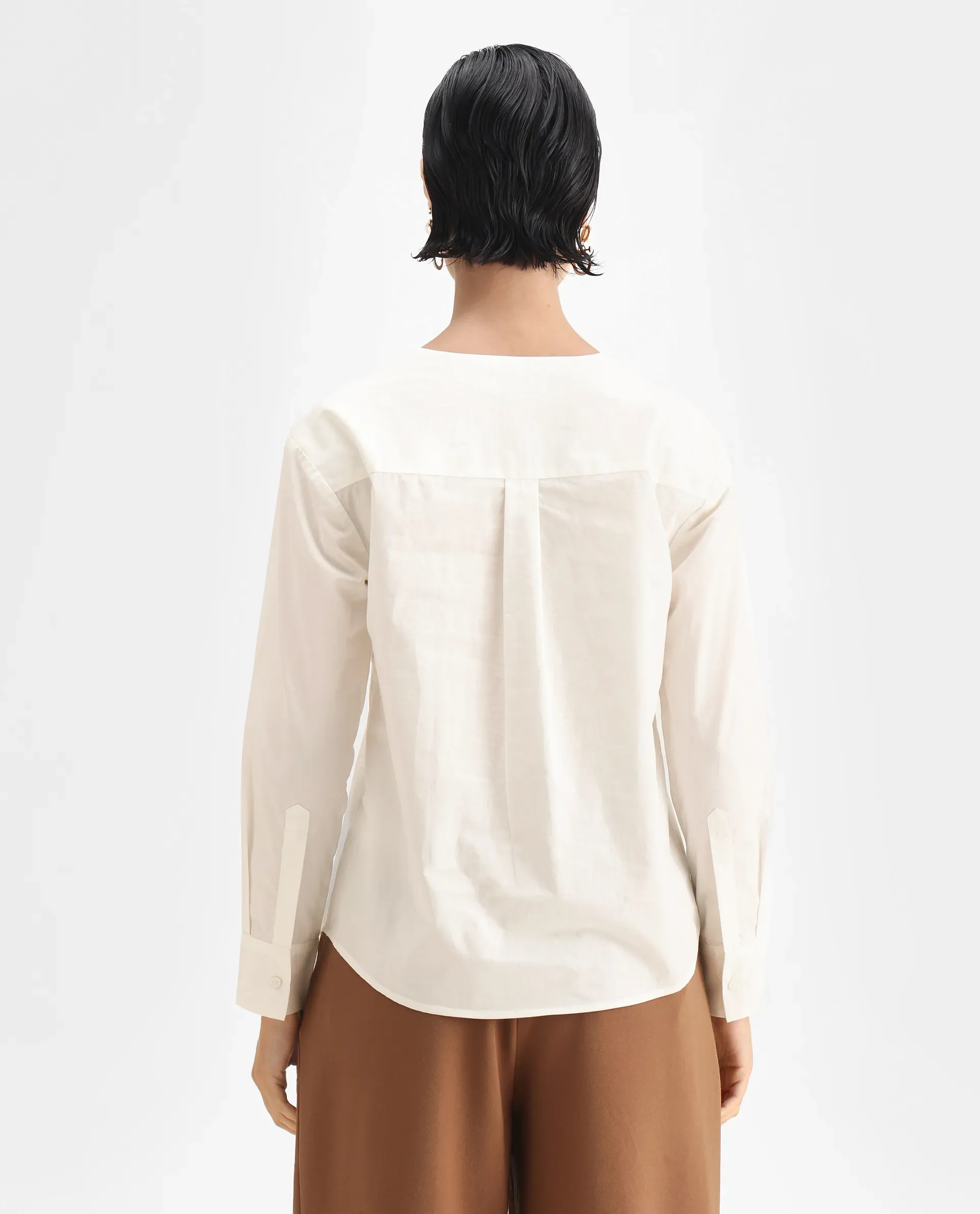 Rareism Women Nura White Collared Neck Button Closure Plain Top - Image 7