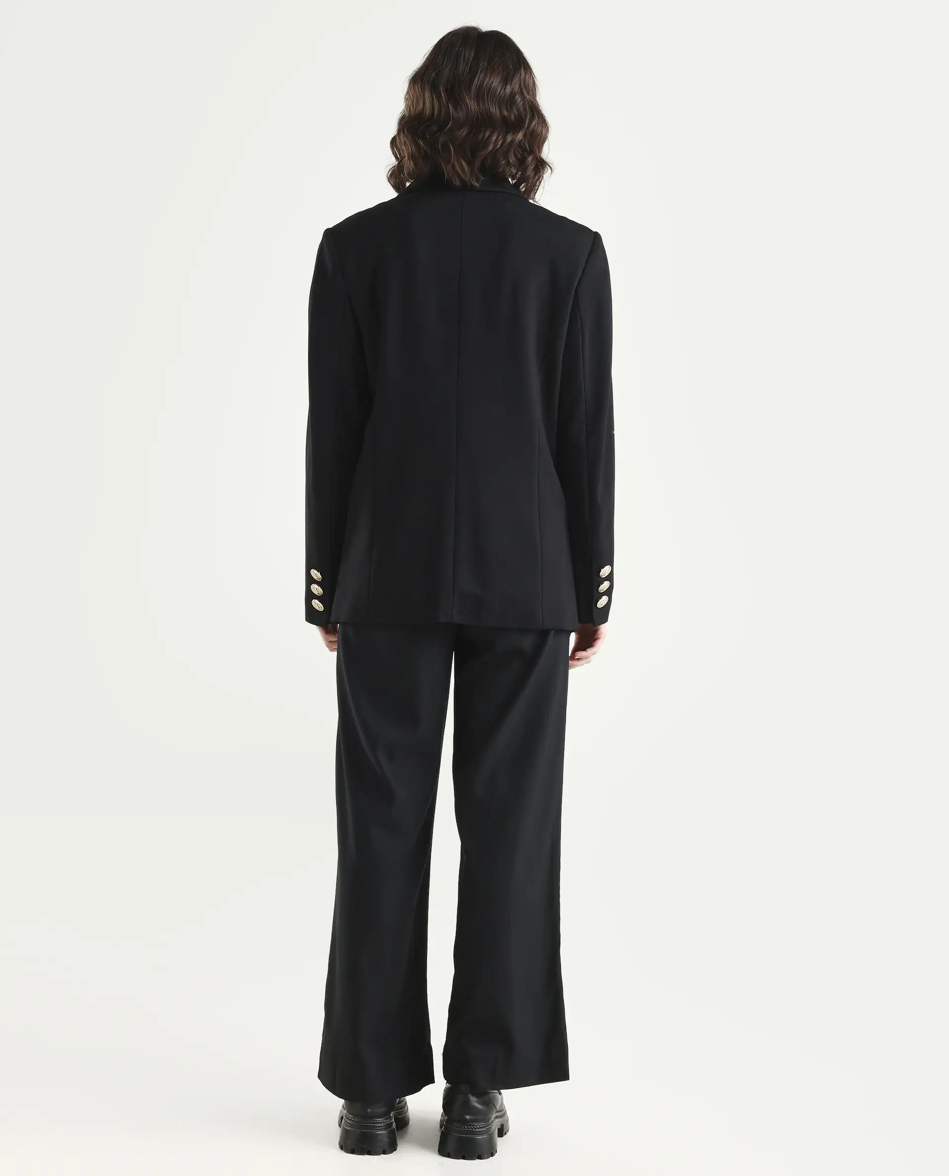 Rareism Women's Nuray Black Cotton Blend Plain Ankle Length Straight Fit Trouser - Image 7