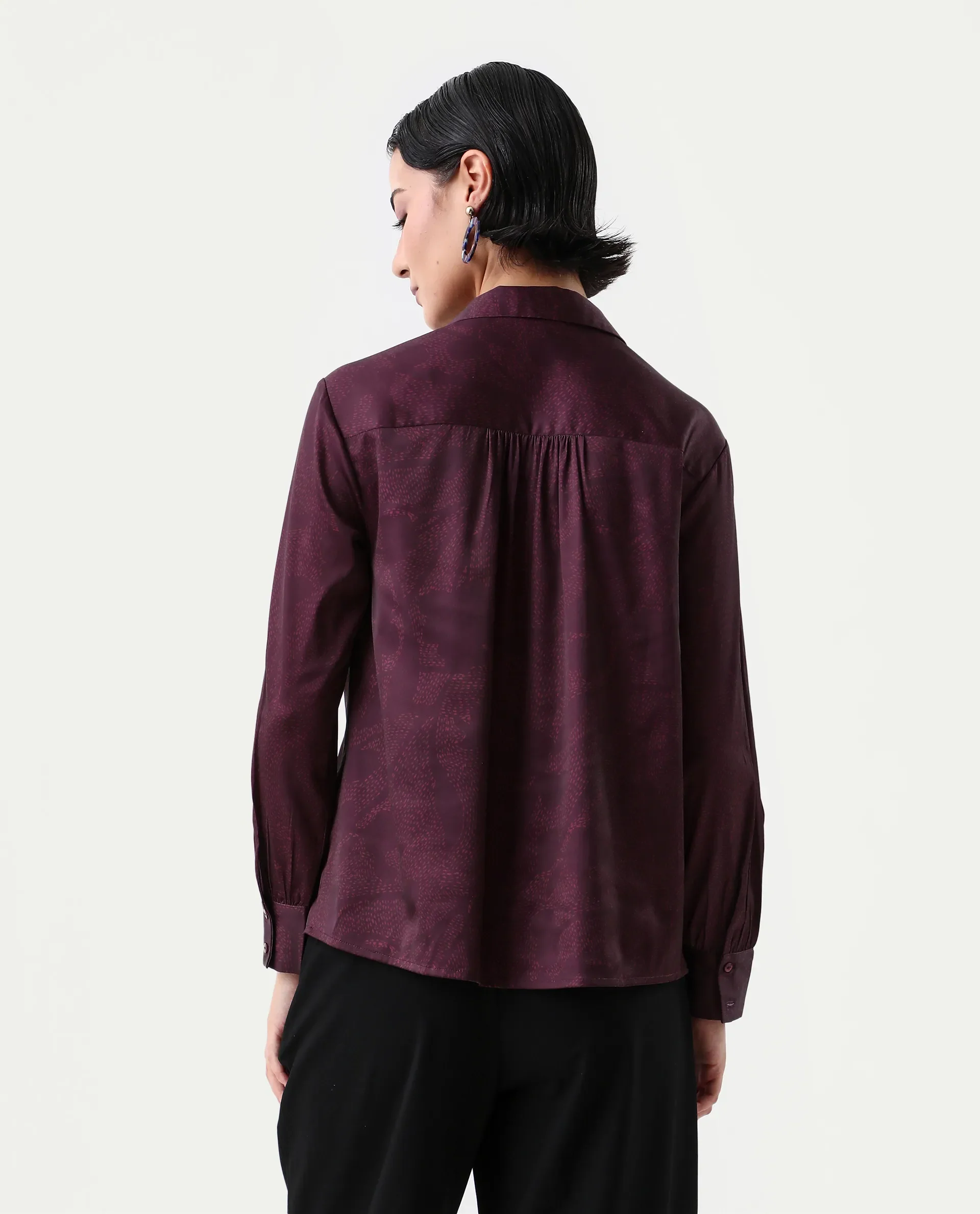 Rareism Women's Nusa Maroon Polyester Cuffed Sleeve Collared Neck Regular Fit Top - Image 7