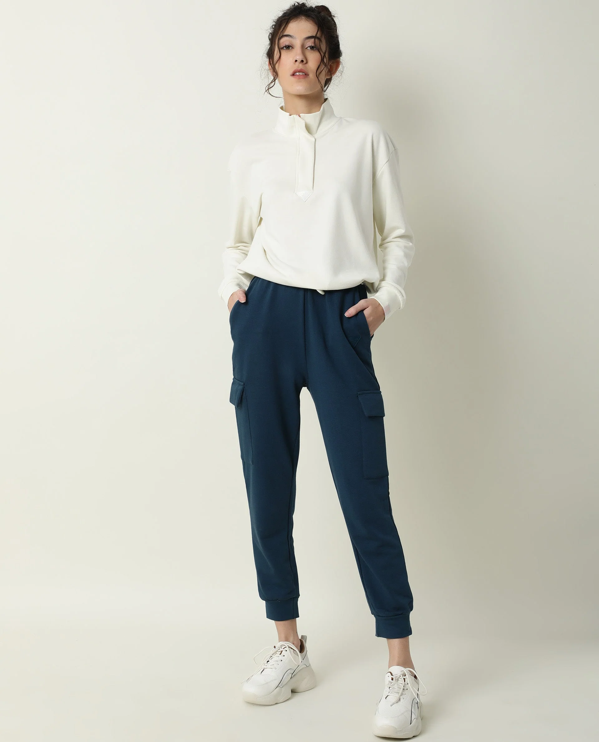 Rareism Women's Nush-1 Petrol Polyester Blend Plain Ankle Length Regular Fit Track Pant - Image 11