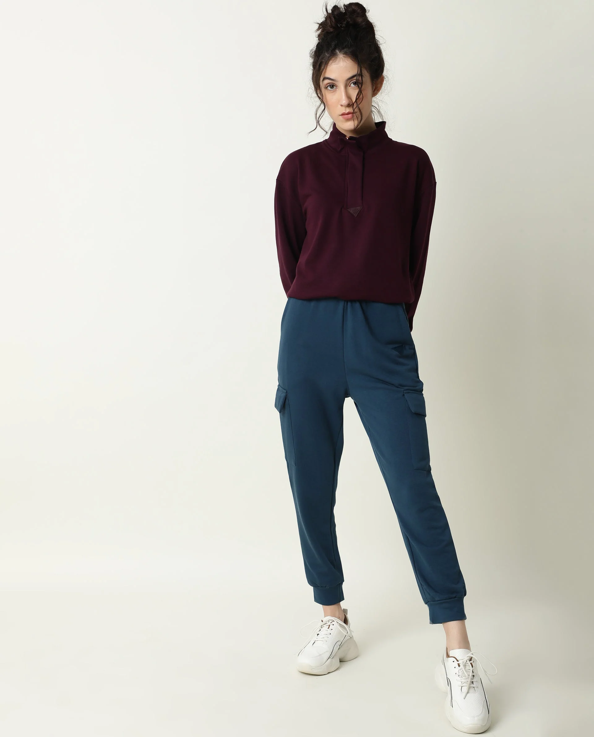 Rareism Women's Nush-1 Petrol Polyester Blend Plain Ankle Length Regular Fit Track Pant - Image 2