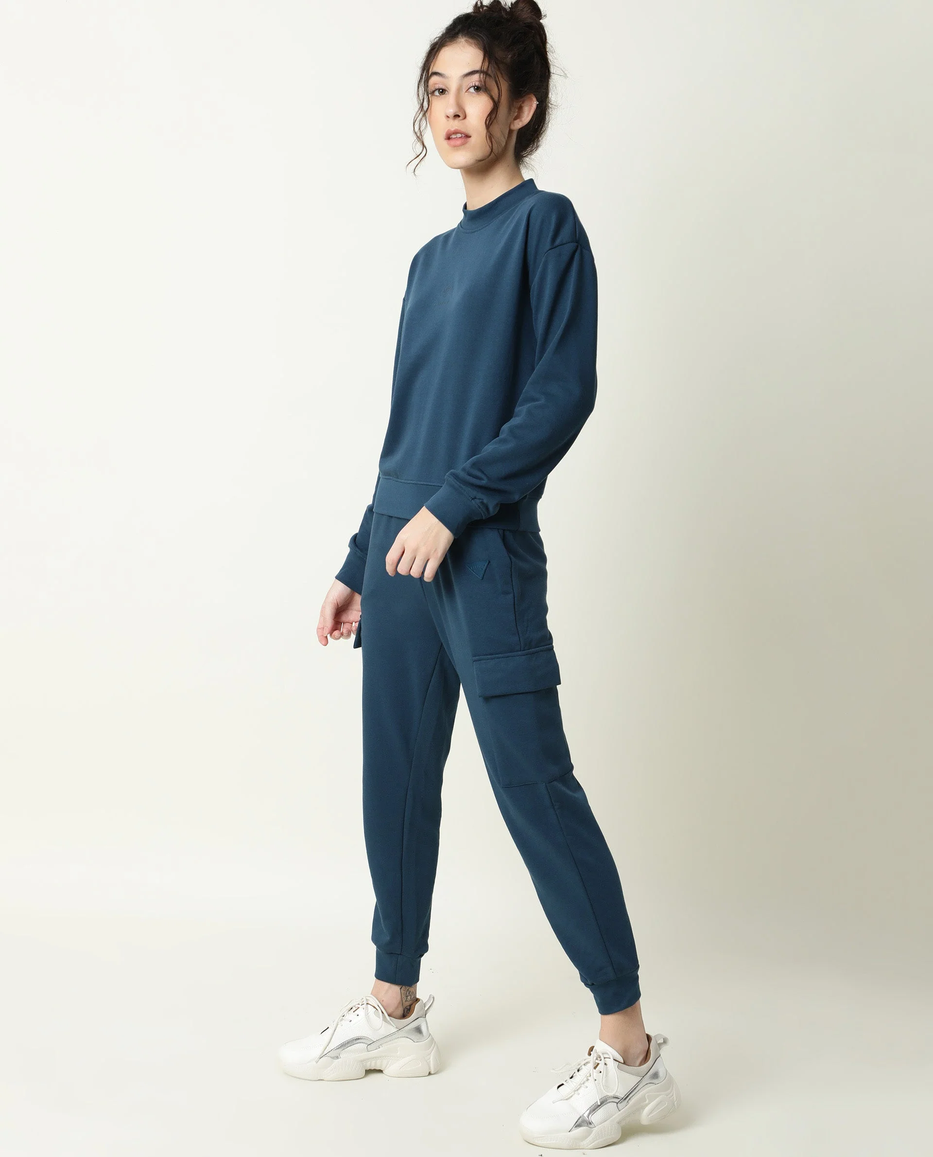 Rareism Women's Nush-1 Petrol Polyester Blend Plain Ankle Length Regular Fit Track Pant - Image 4