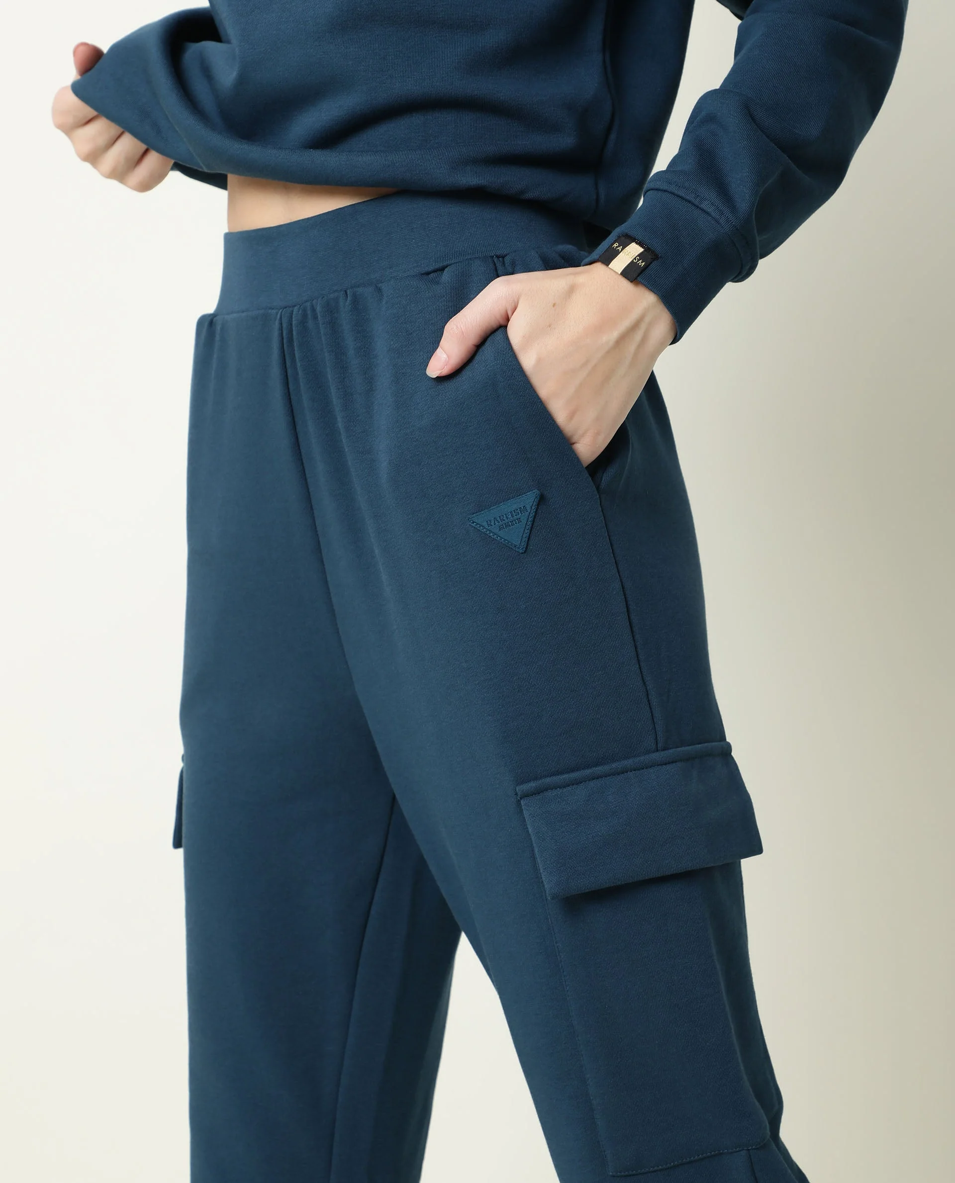 Rareism Women's Nush-1 Petrol Polyester Blend Plain Ankle Length Regular Fit Track Pant - Image 5