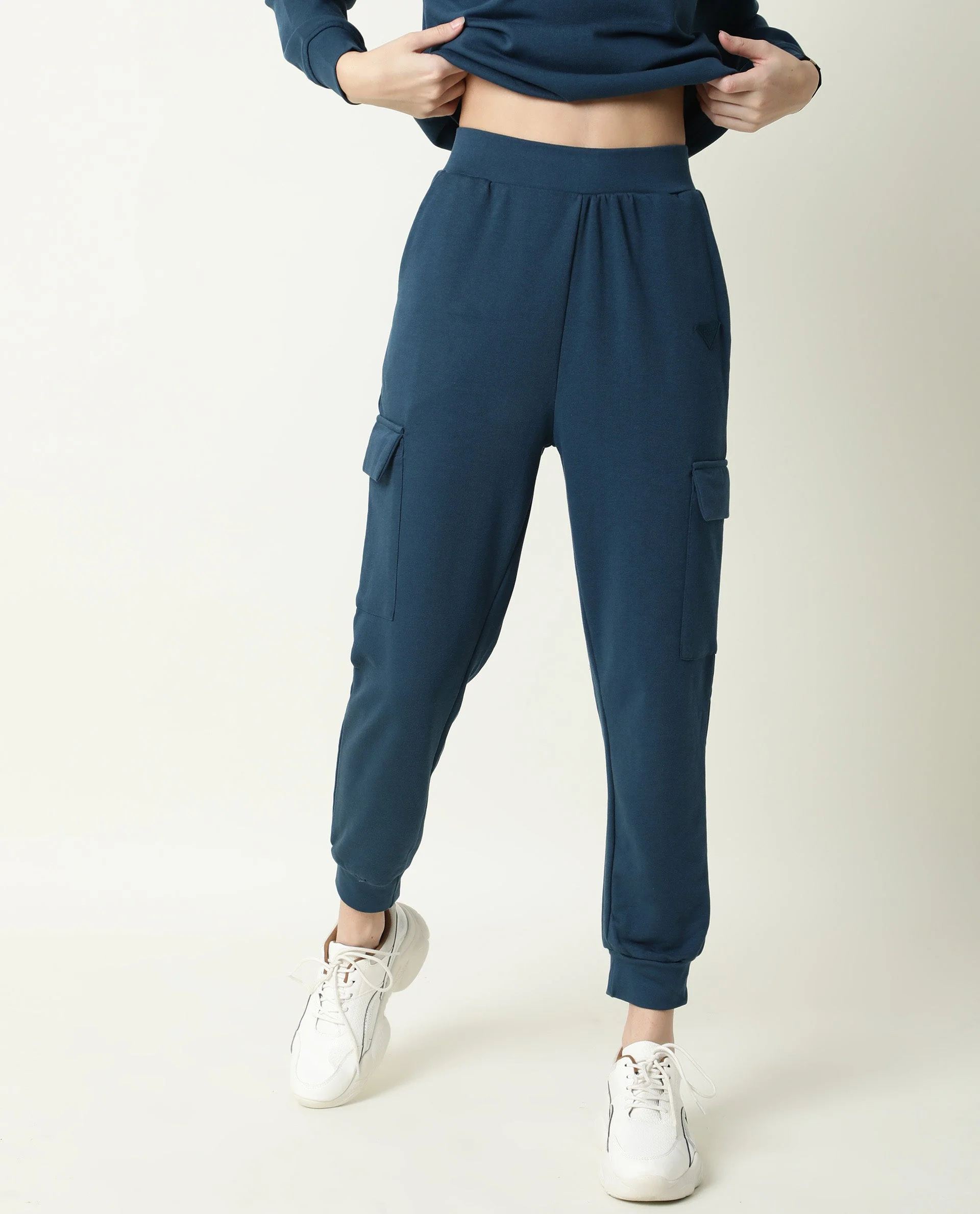 Rareism Women's Nush-1 Petrol Polyester Blend Plain Ankle Length Regular Fit Track Pant - Image 6