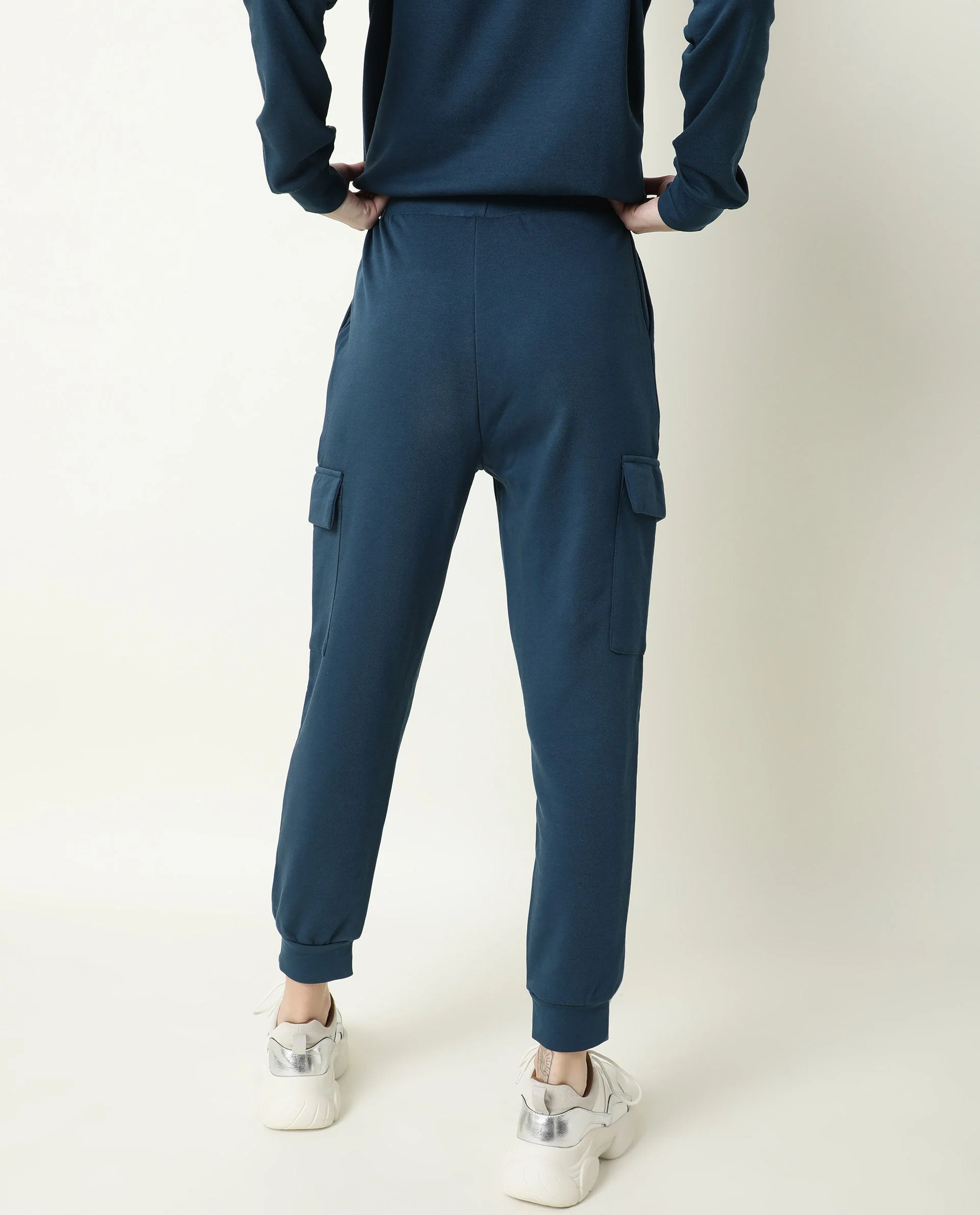 Rareism Women's Nush-1 Petrol Polyester Blend Plain Ankle Length Regular Fit Track Pant - Image 8