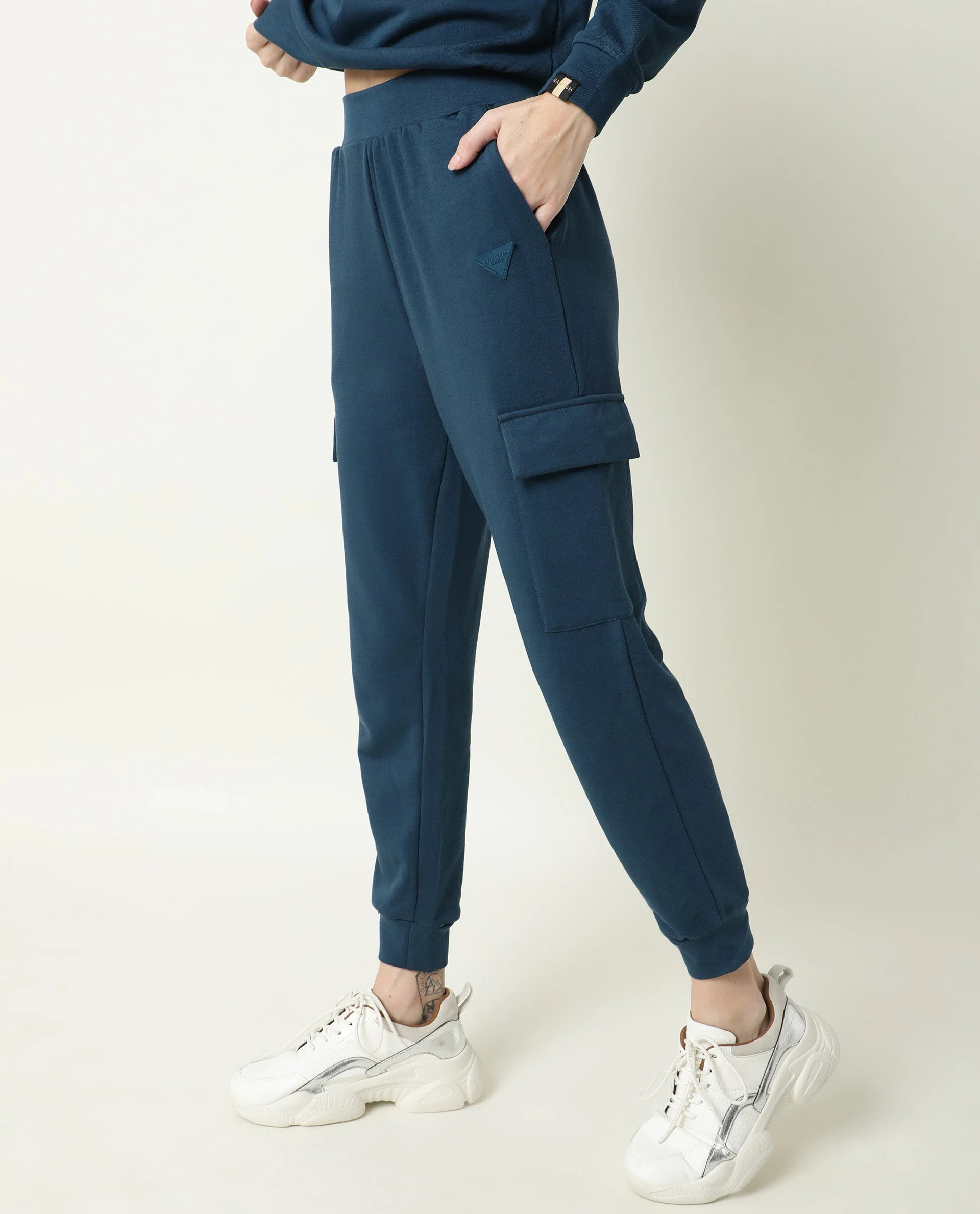 Rareism Women's Nush-1 Petrol Polyester Blend Plain Ankle Length Regular Fit Track Pant - Image 9