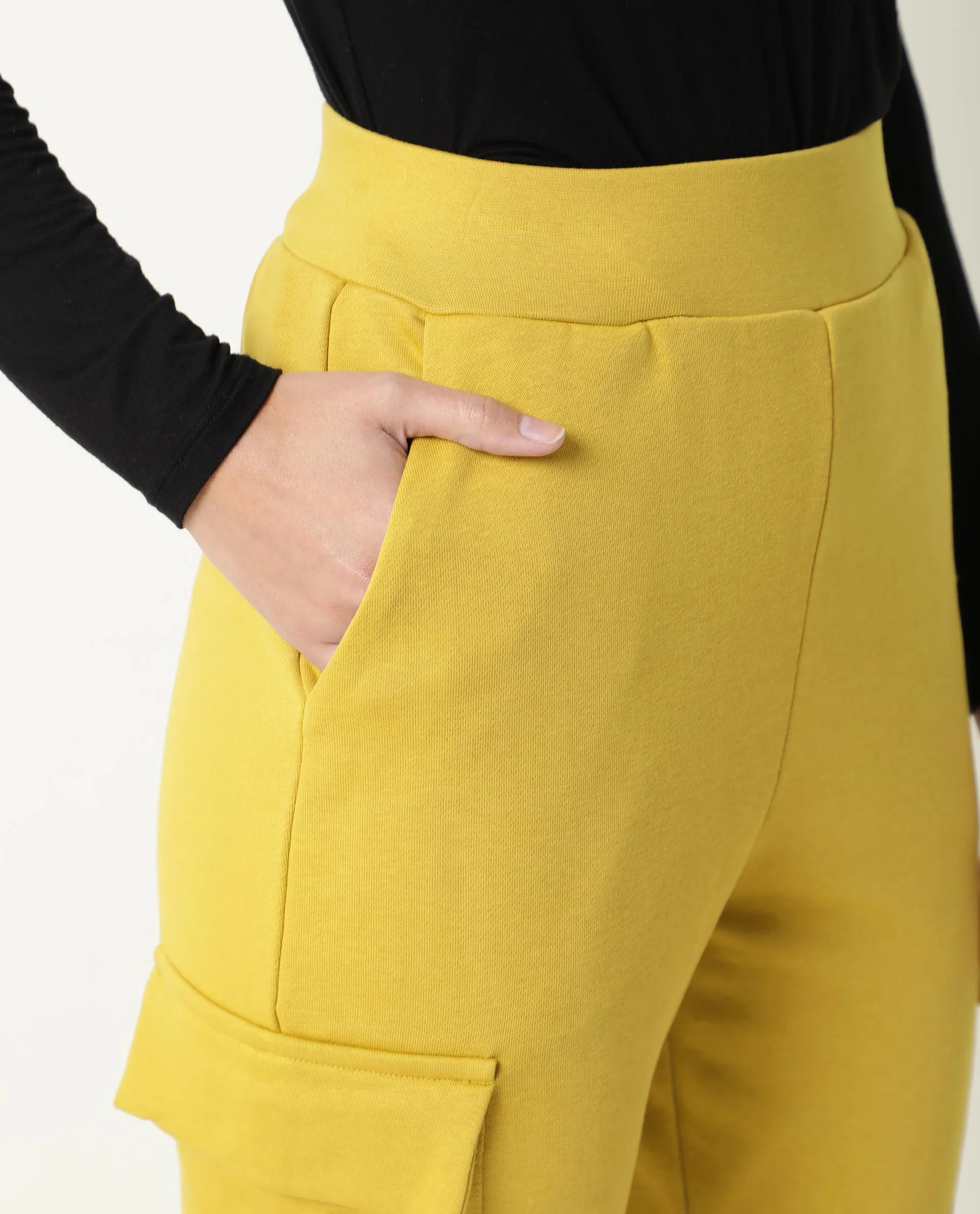 Rareism Women's Nush Yellow Polyester Blend Plain Ankle Length Tailored Track Pant - Image 10