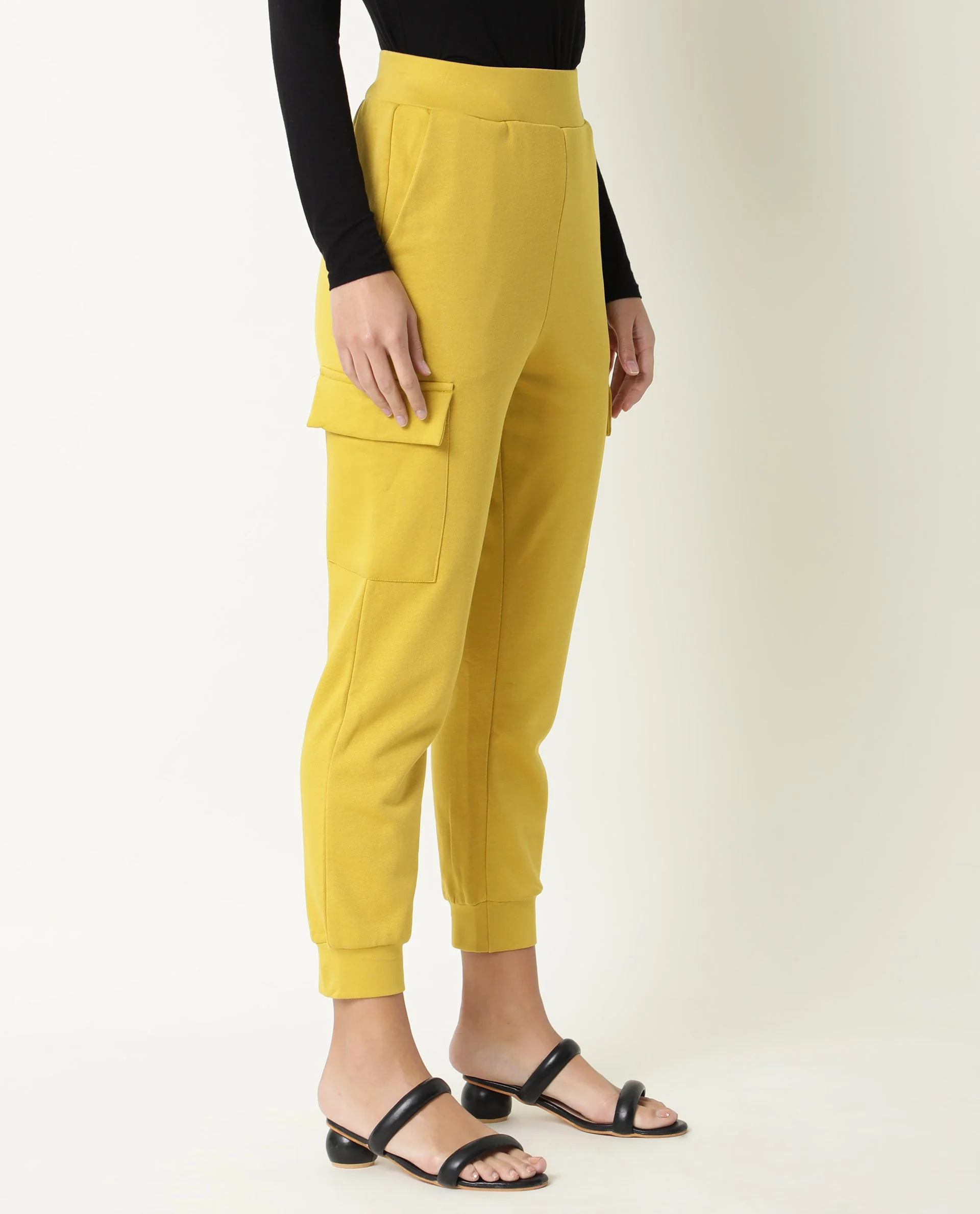 Rareism Women's Nush Yellow Polyester Blend Plain Ankle Length Tailored Track Pant - Image 2