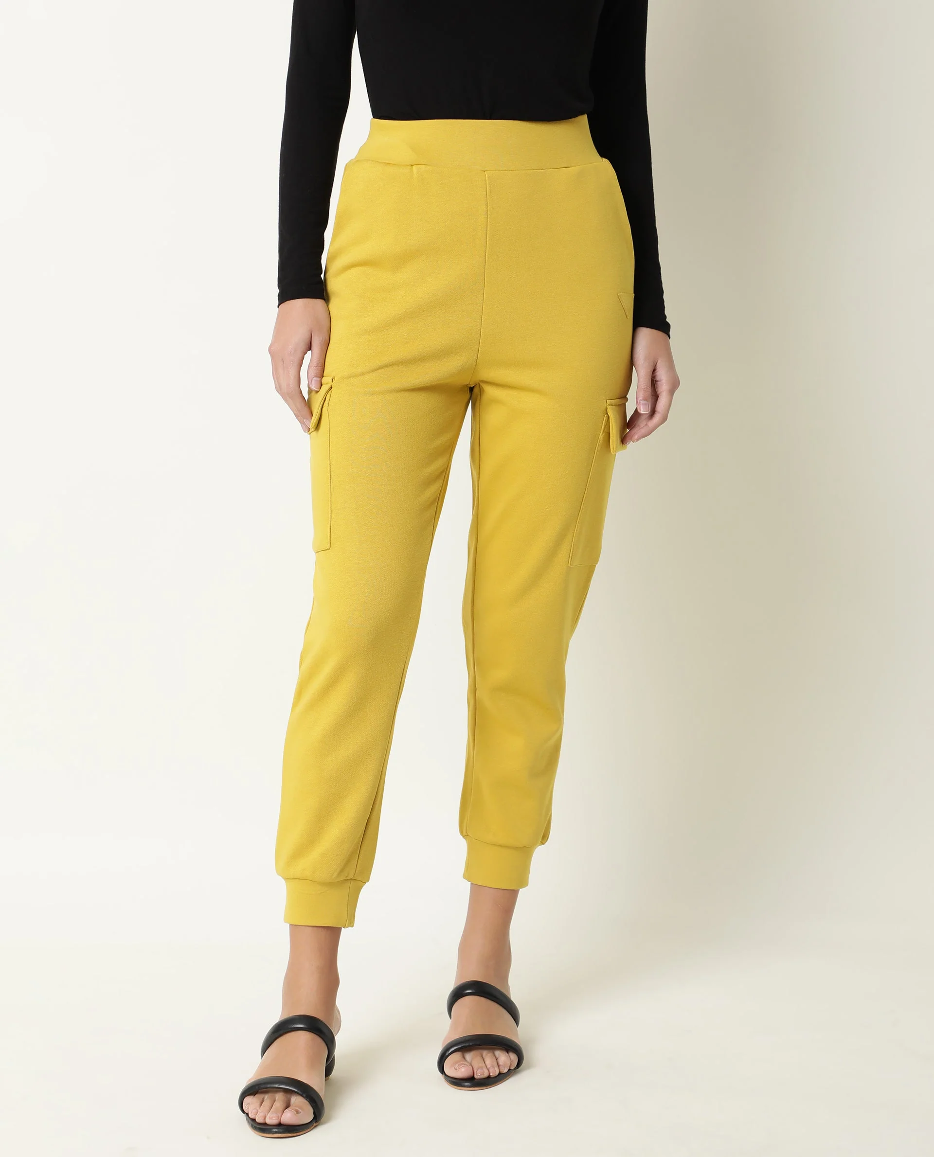 Rareism Women's Nush Yellow Polyester Blend Plain Ankle Length Tailored Track Pant - Image 3