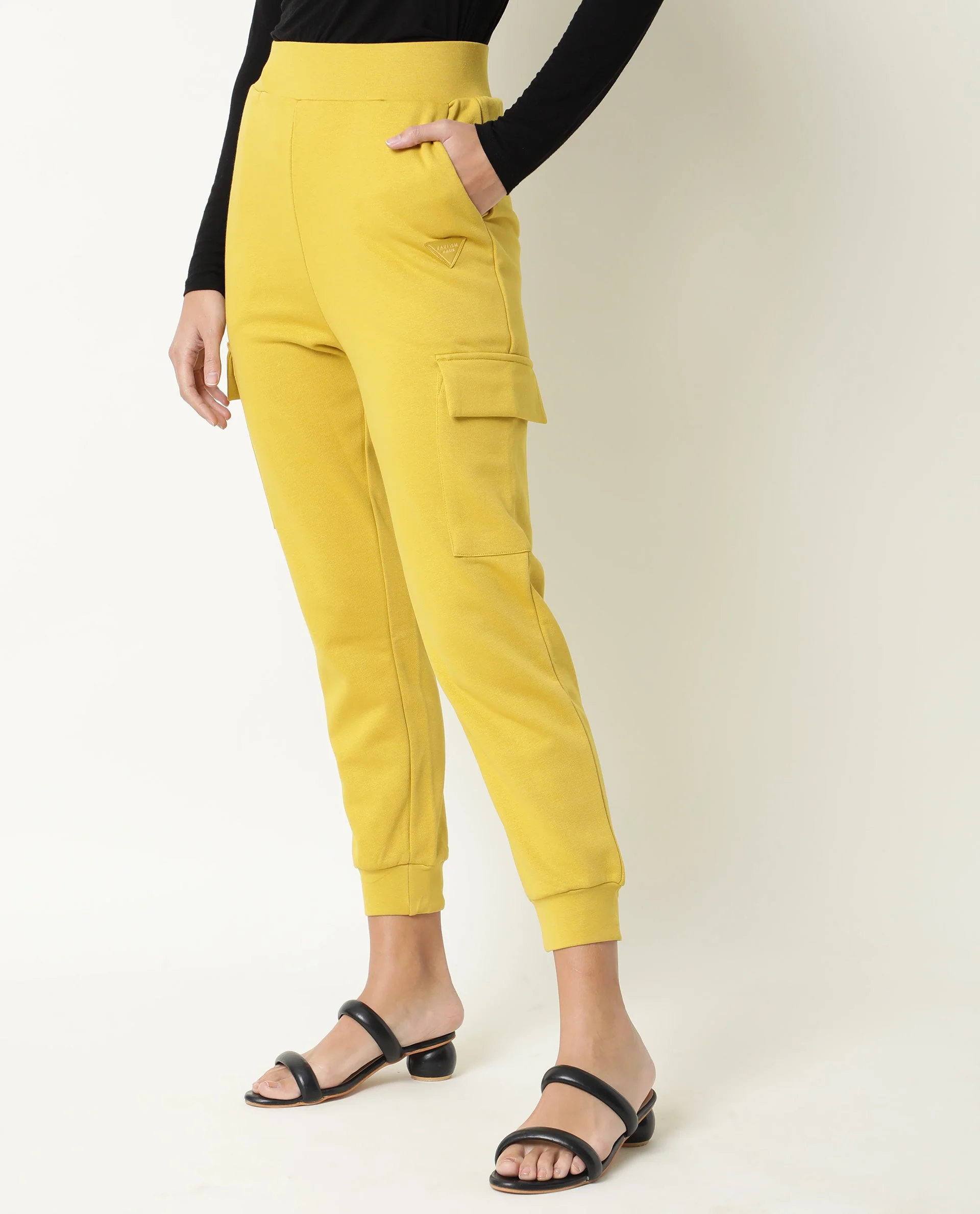 Rareism Women's Nush Yellow Polyester Blend Plain Ankle Length Tailored Track Pant - Image 5