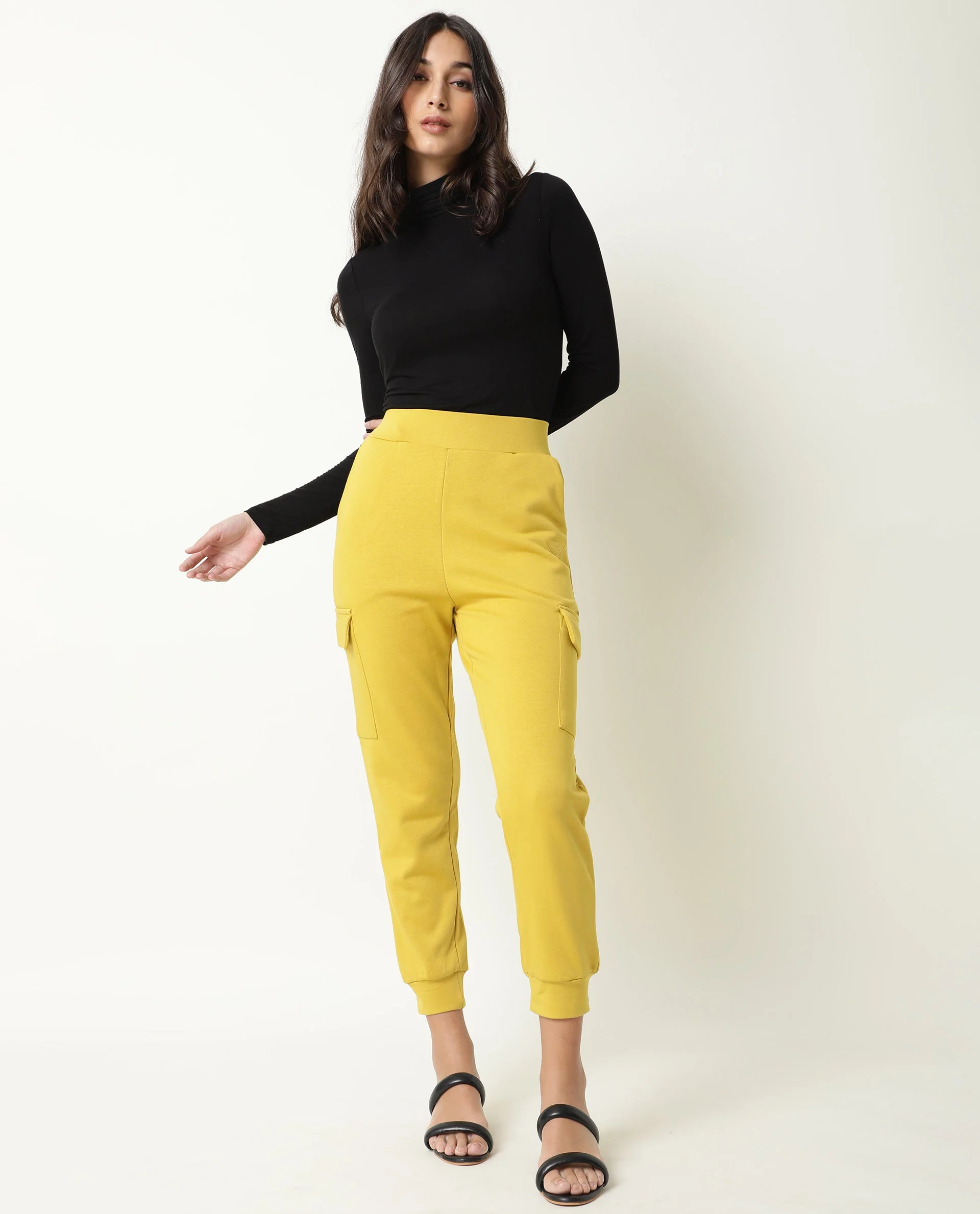 Rareism Women's Nush Yellow Polyester Blend Plain Ankle Length Tailored Track Pant - Image 6