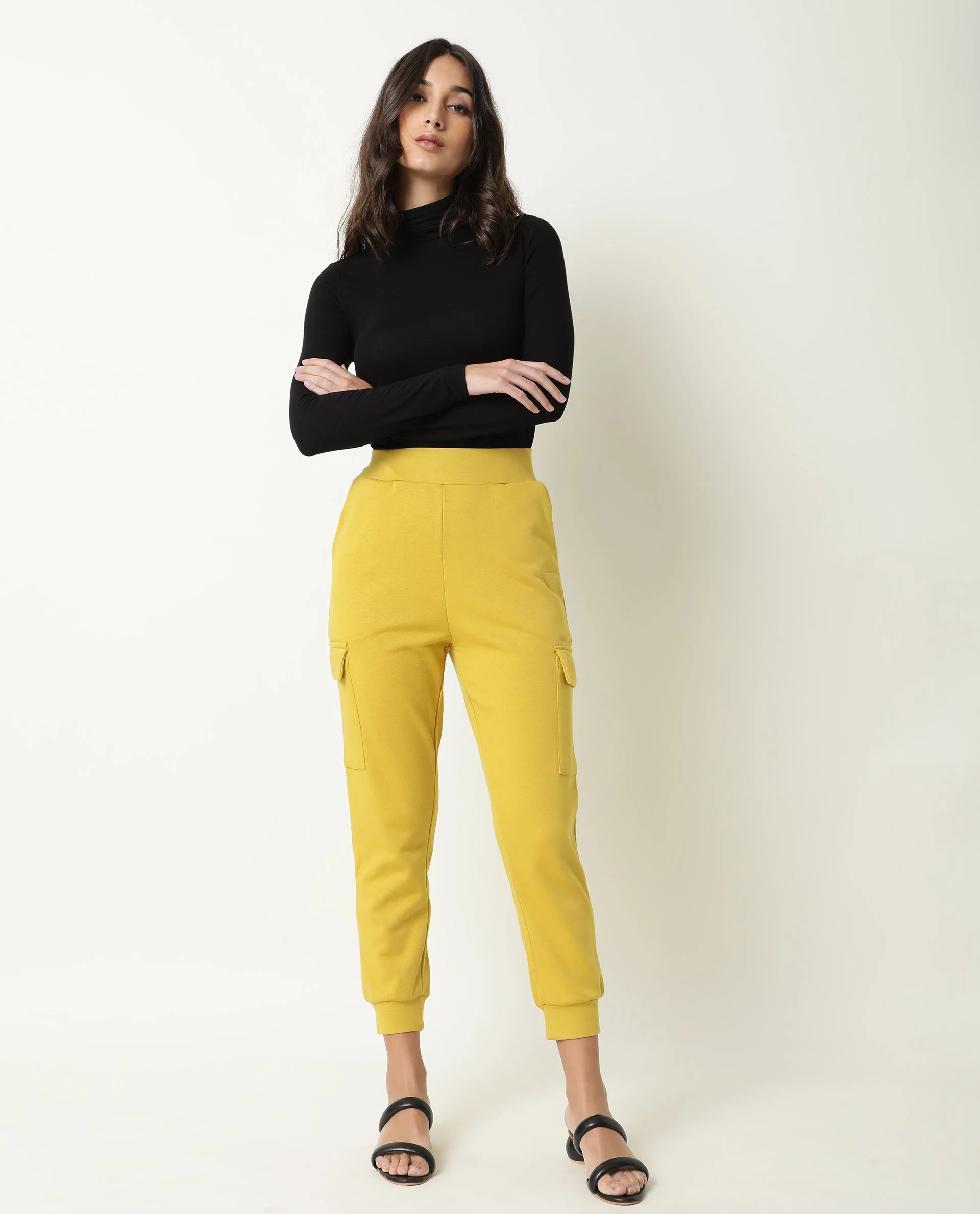 Rareism Women's Nush Yellow Polyester Blend Plain Ankle Length Tailored Track Pant - Image 7