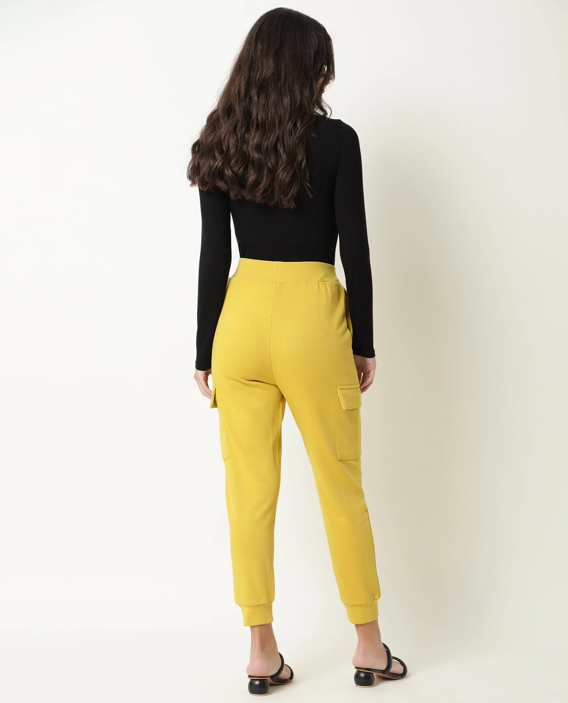 Rareism Women's Nush Yellow Polyester Blend Plain Ankle Length Tailored Track Pant - Image 8