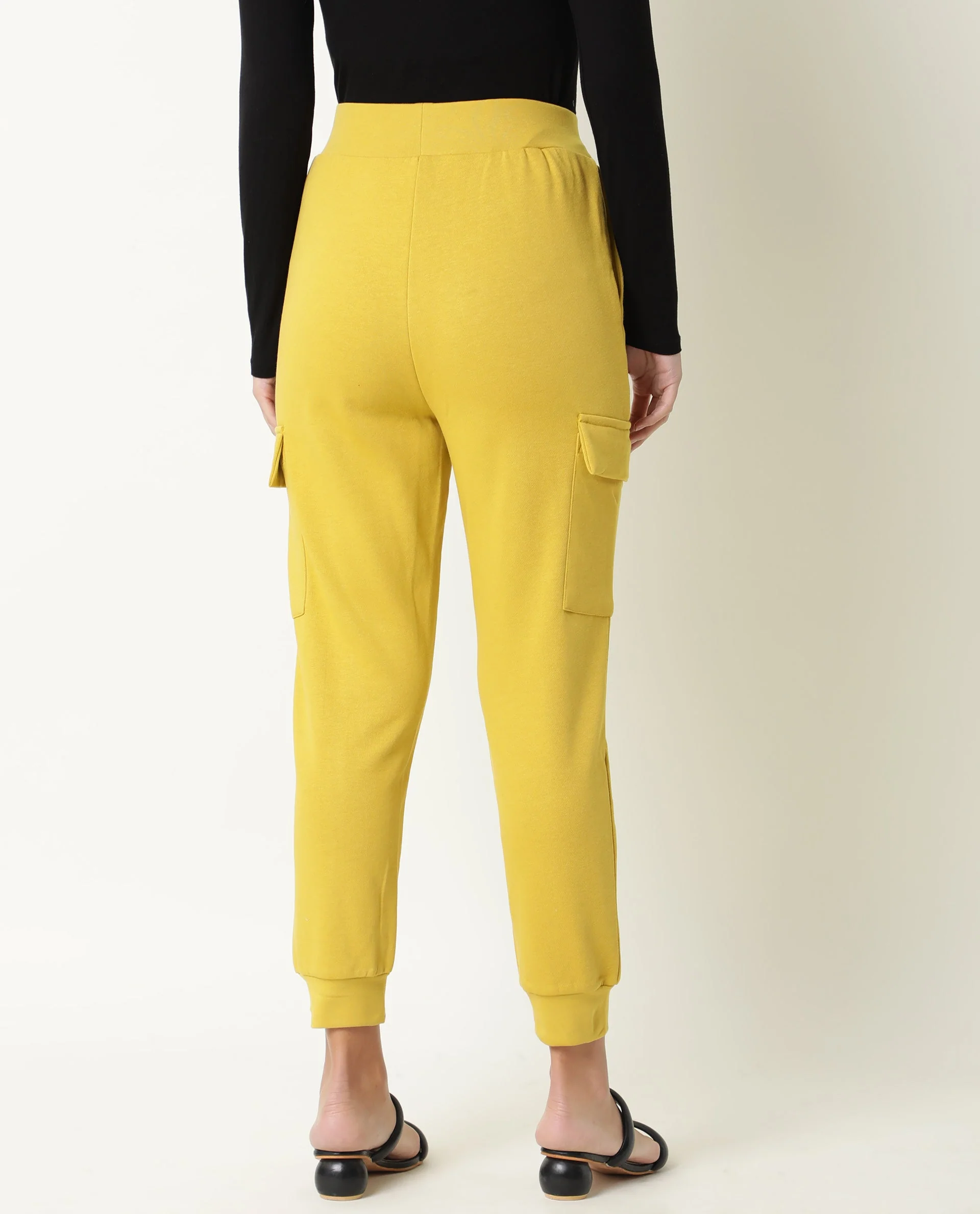 Rareism Women's Nush Yellow Polyester Blend Plain Ankle Length Tailored Track Pant - Image 9