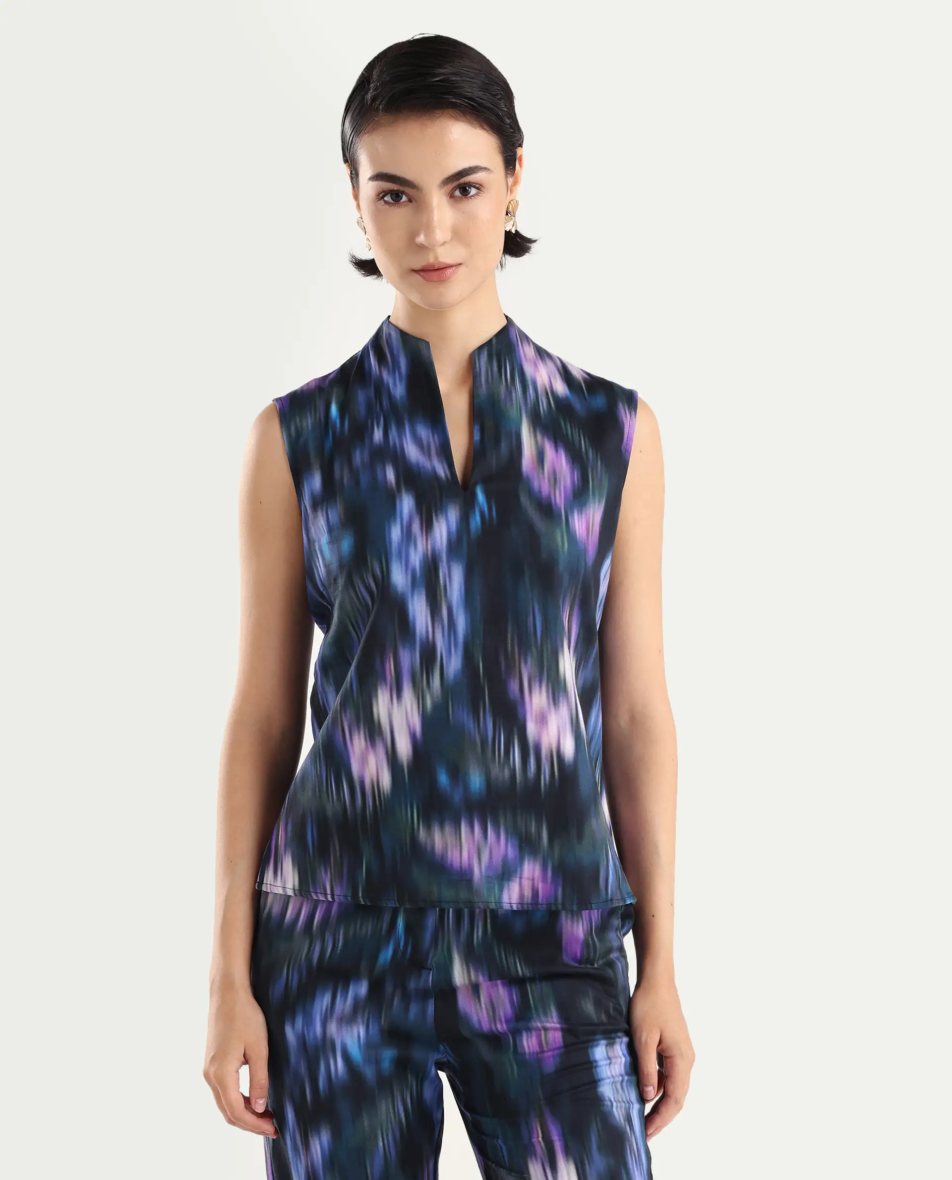 Rareism Women's Nushi T Navy Cotton Build Up Neck Regular Fit Top - Image 3