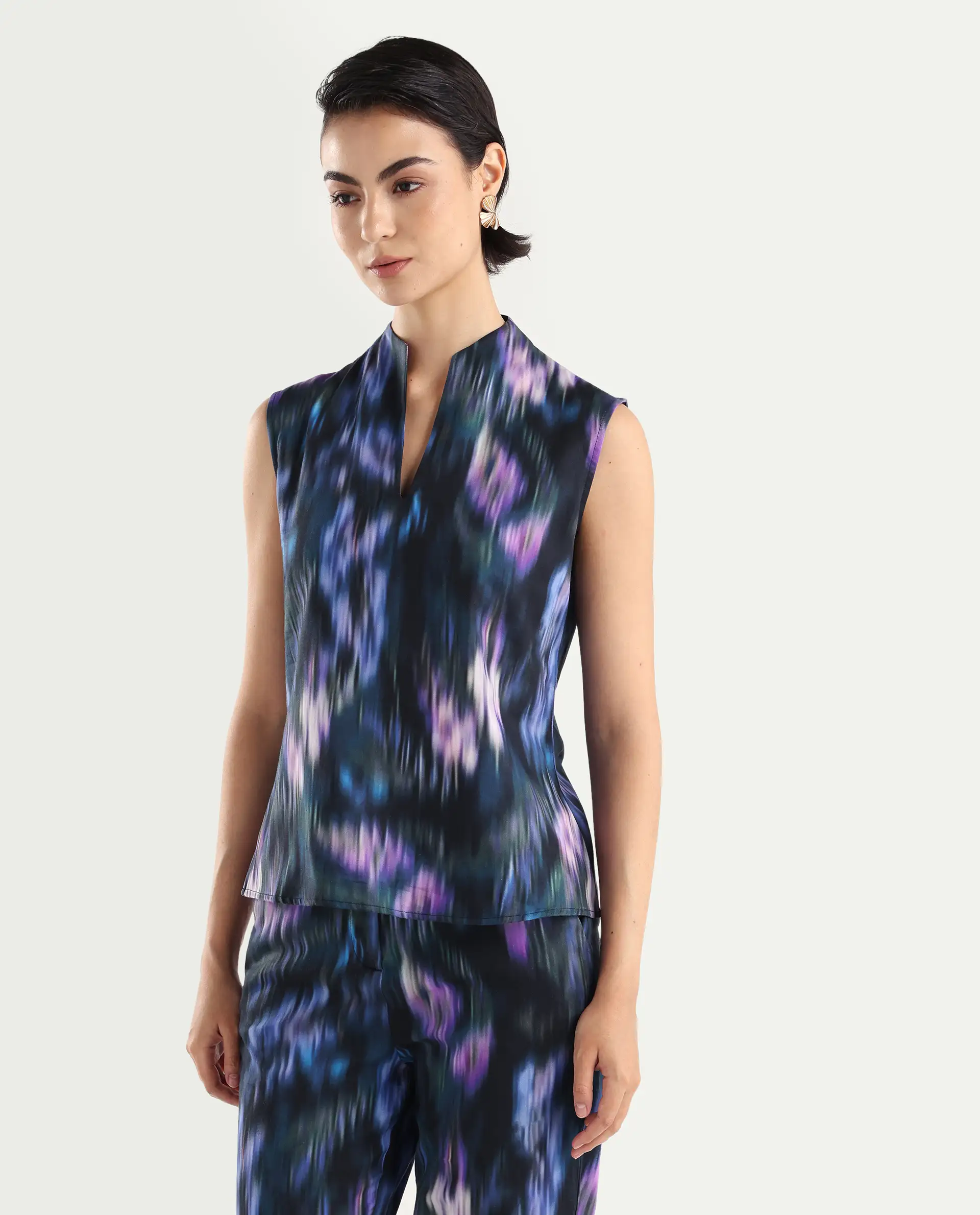 Rareism Women's Nushi T Navy Cotton Build Up Neck Regular Fit Top - Image 5