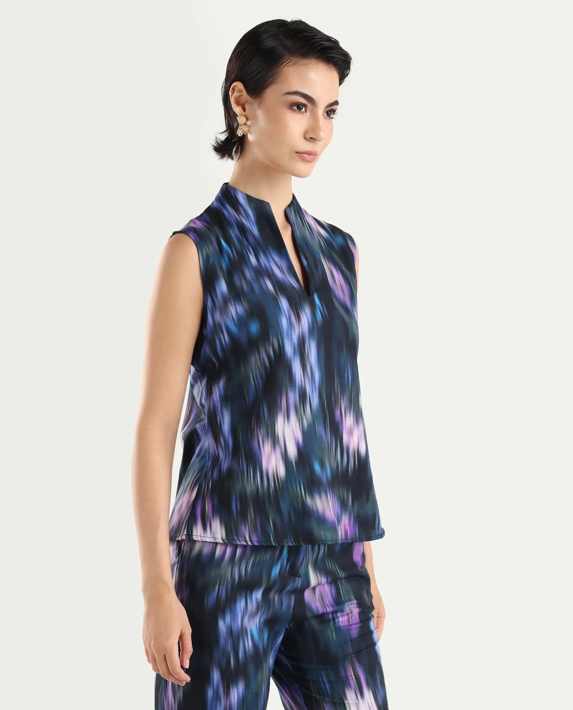 Rareism Women's Nushi T Navy Cotton Build Up Neck Regular Fit Top - Image 6