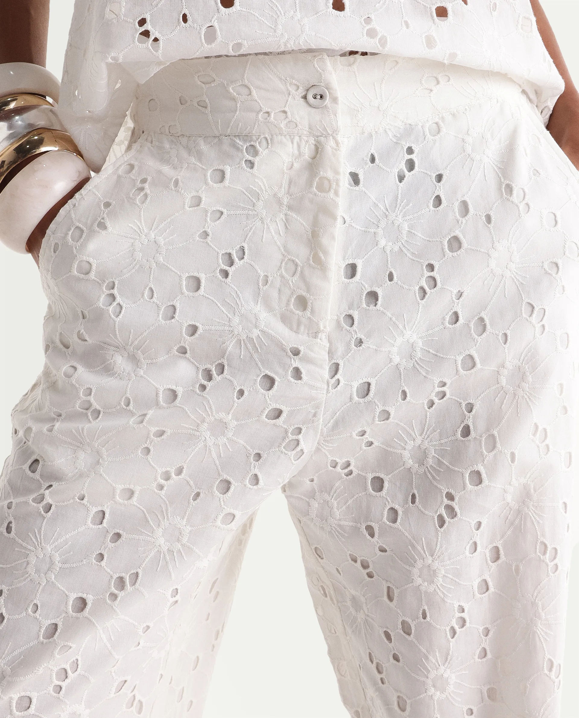 Rareism Women's Nuton-B White Cotton Plain Regular Fit Trouser - Image 4