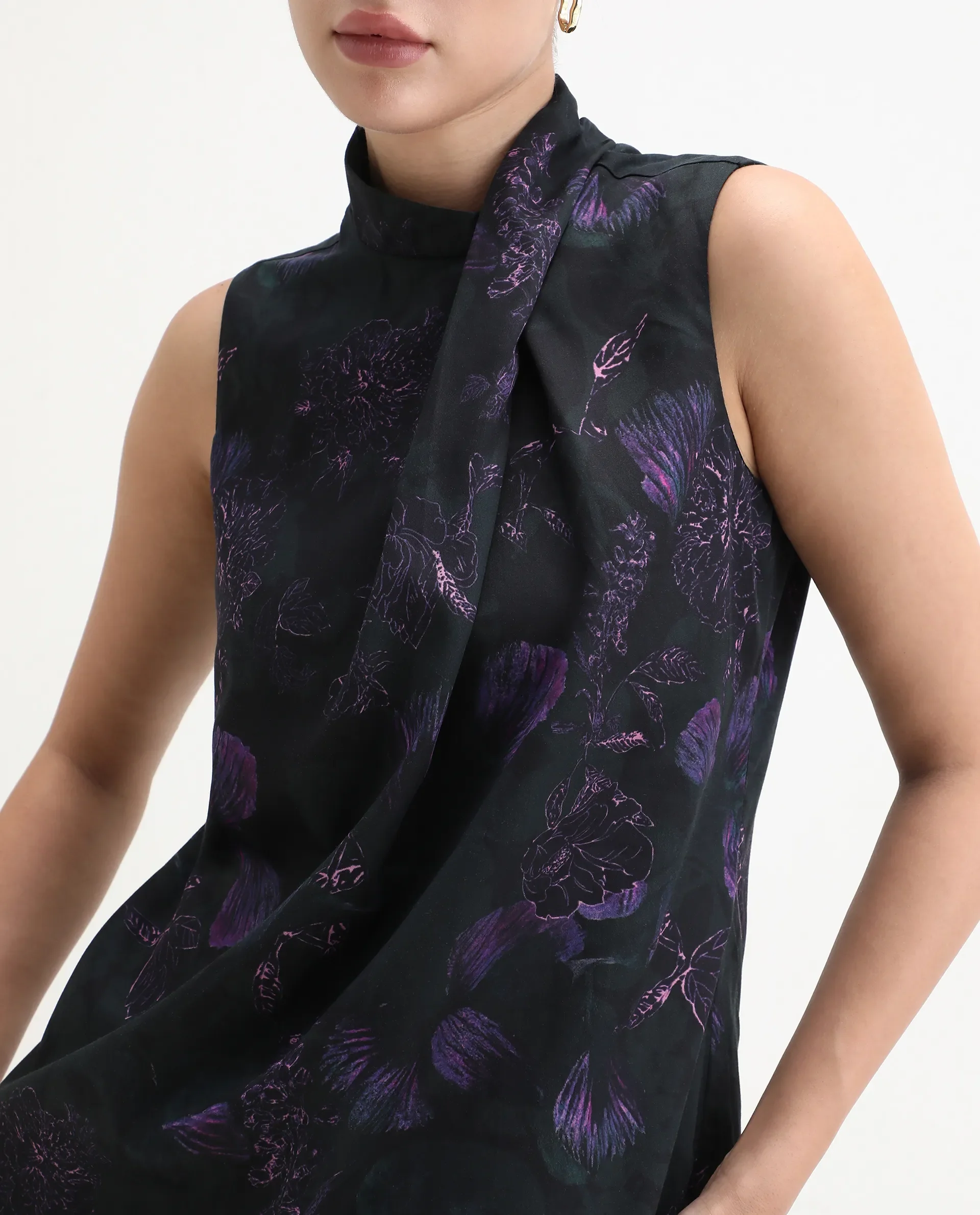 Rareism Women's Nutro Black Cotton Blend Sleeveless Cowl Neck Regular Fit Top - Image 3
