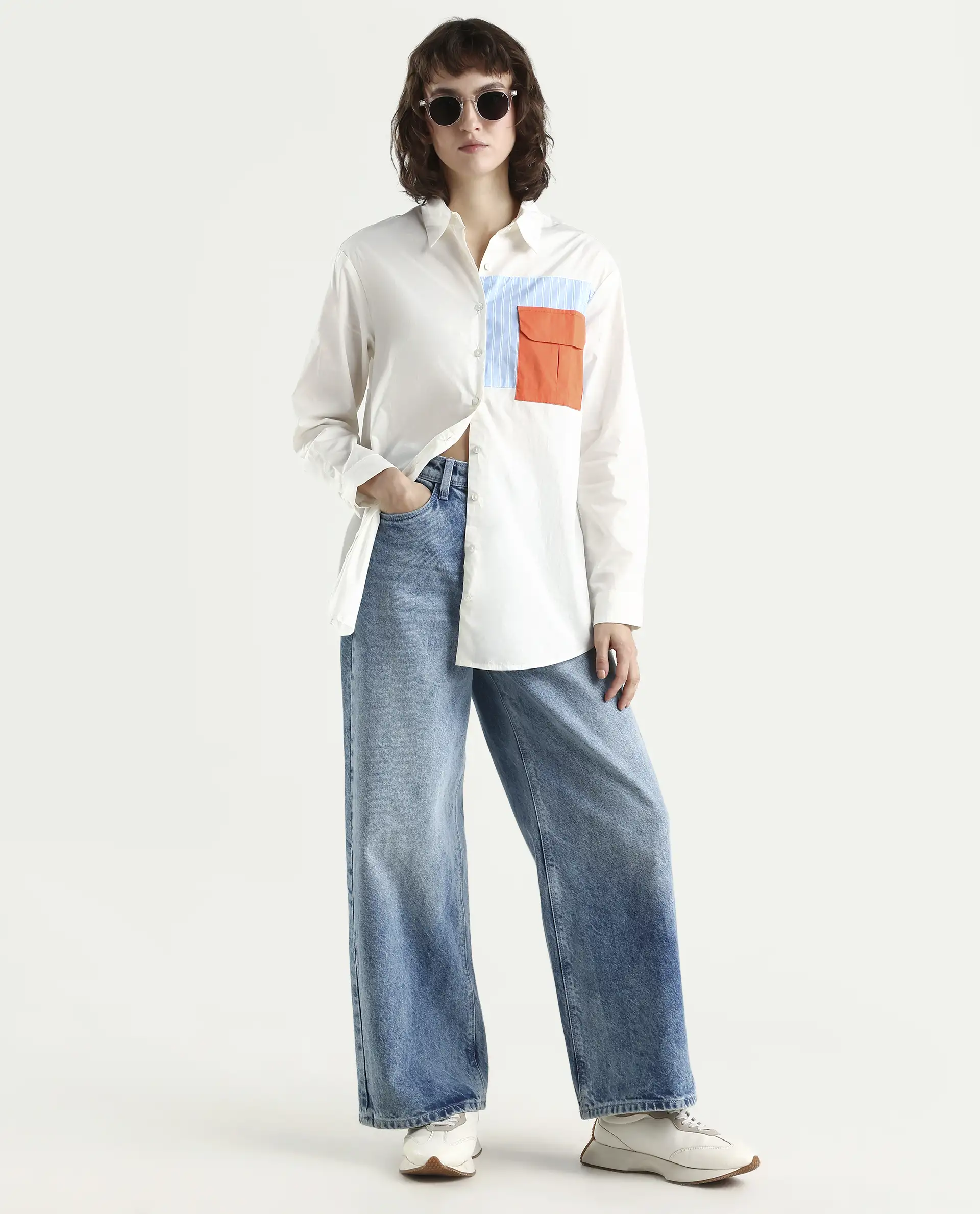 Rareism Women's Nuvem Off White Cotton Spread Collar Plain Cuffed Sleeve Regular Fit Shirt - Image 2