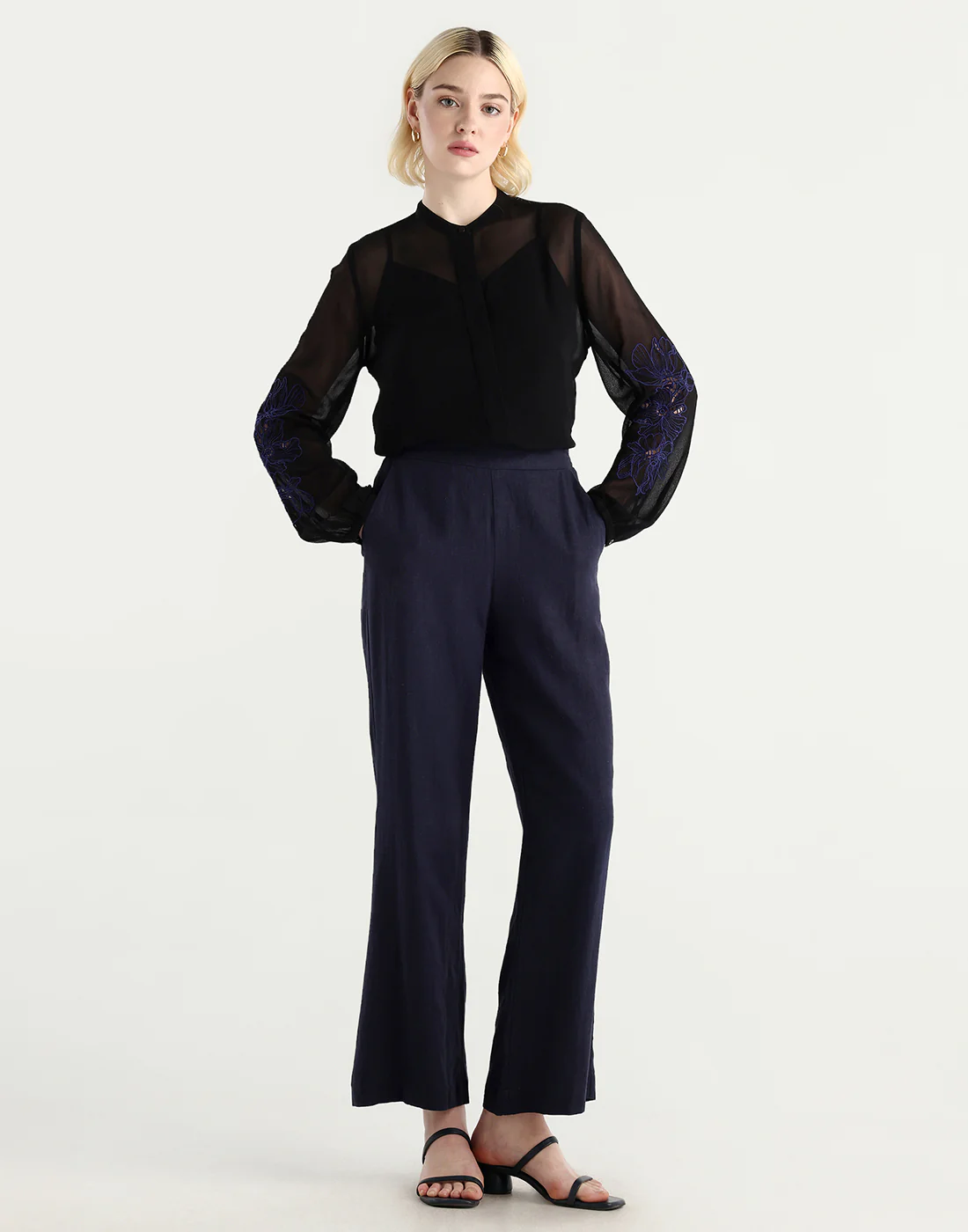 Rareism Women's Nux Black Viscose Full Sleeve Mandarin Collar Regular Fit Top - Image 2