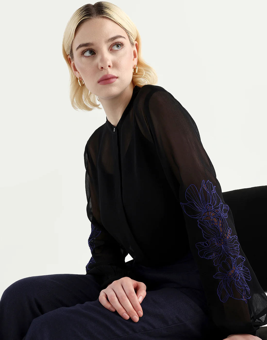 Rareism Women's Nux Black Viscose Full Sleeve Mandarin Collar Regular Fit Top - Image 3