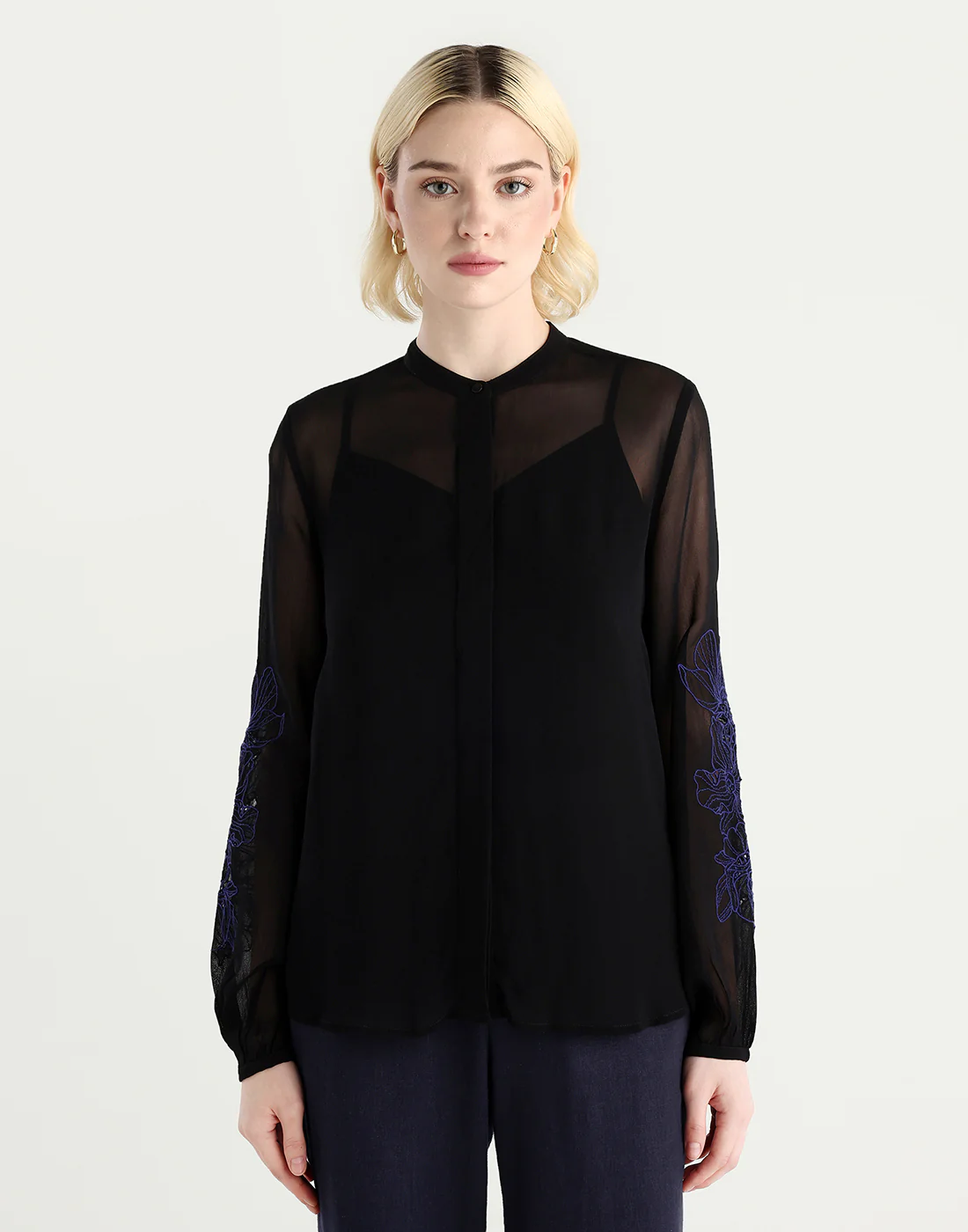 Rareism Women's Nux Black Viscose Full Sleeve Mandarin Collar Regular Fit Top - Image 4