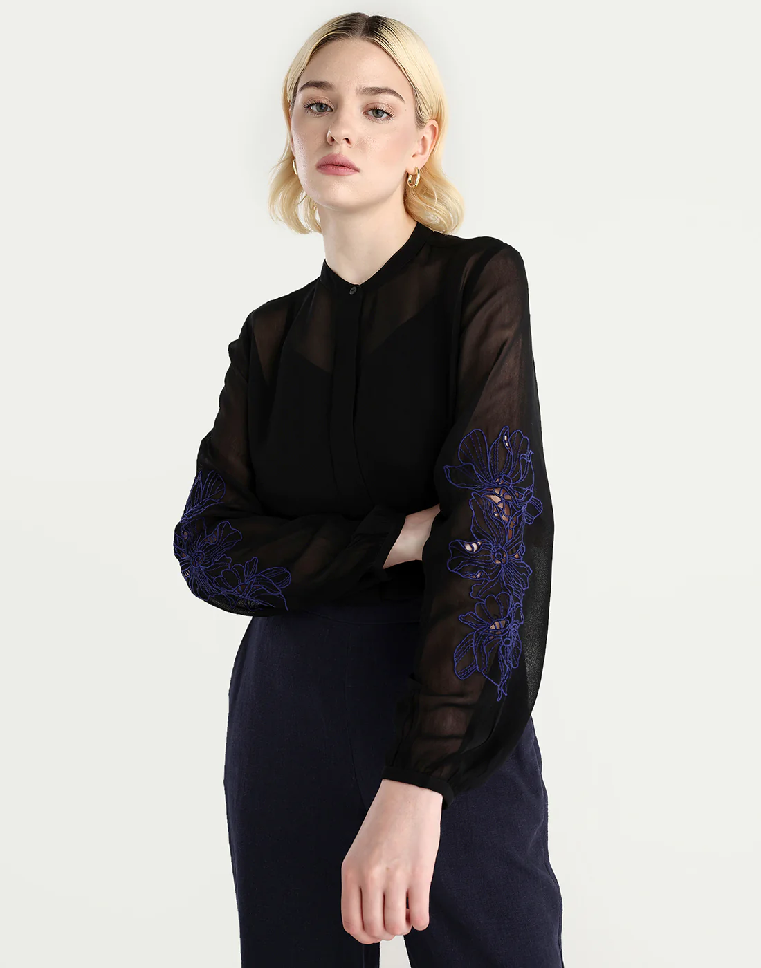 Rareism Women's Nux Black Viscose Full Sleeve Mandarin Collar Regular Fit Top - Image 5