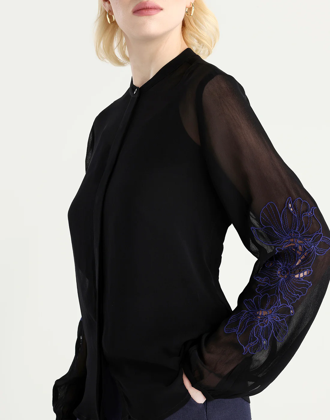 Rareism Women's Nux Black Viscose Full Sleeve Mandarin Collar Regular Fit Top - Image 6
