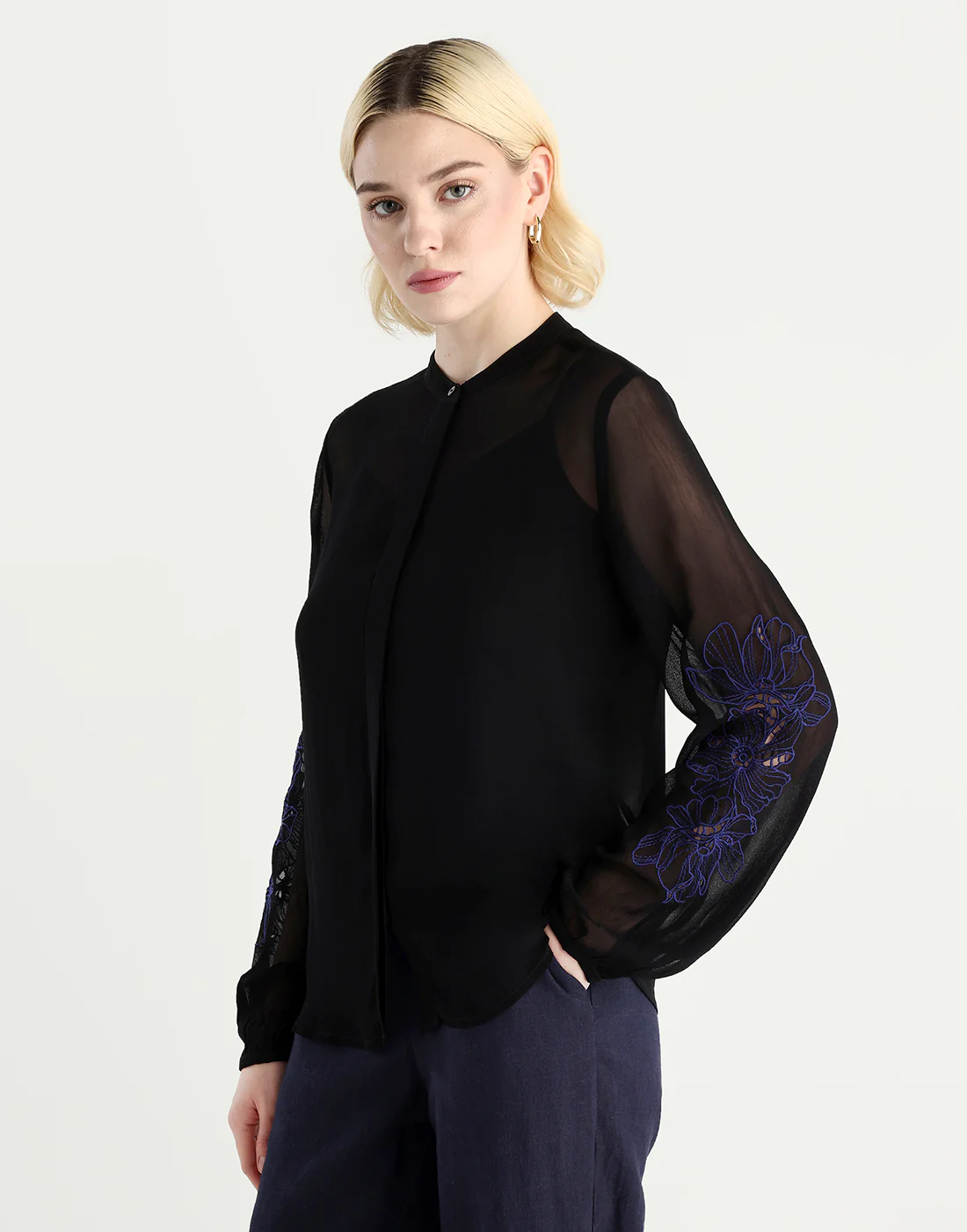 Rareism Women's Nux Black Viscose Full Sleeve Mandarin Collar Regular Fit Top - Image 7