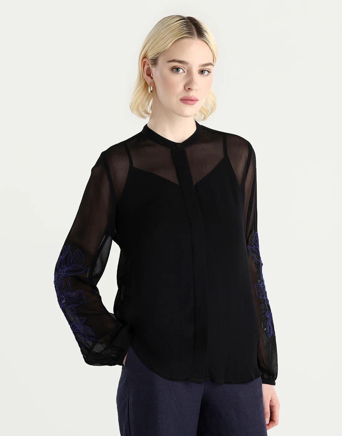Rareism Women's Nux Black Viscose Full Sleeve Mandarin Collar Regular Fit Top - Image 8