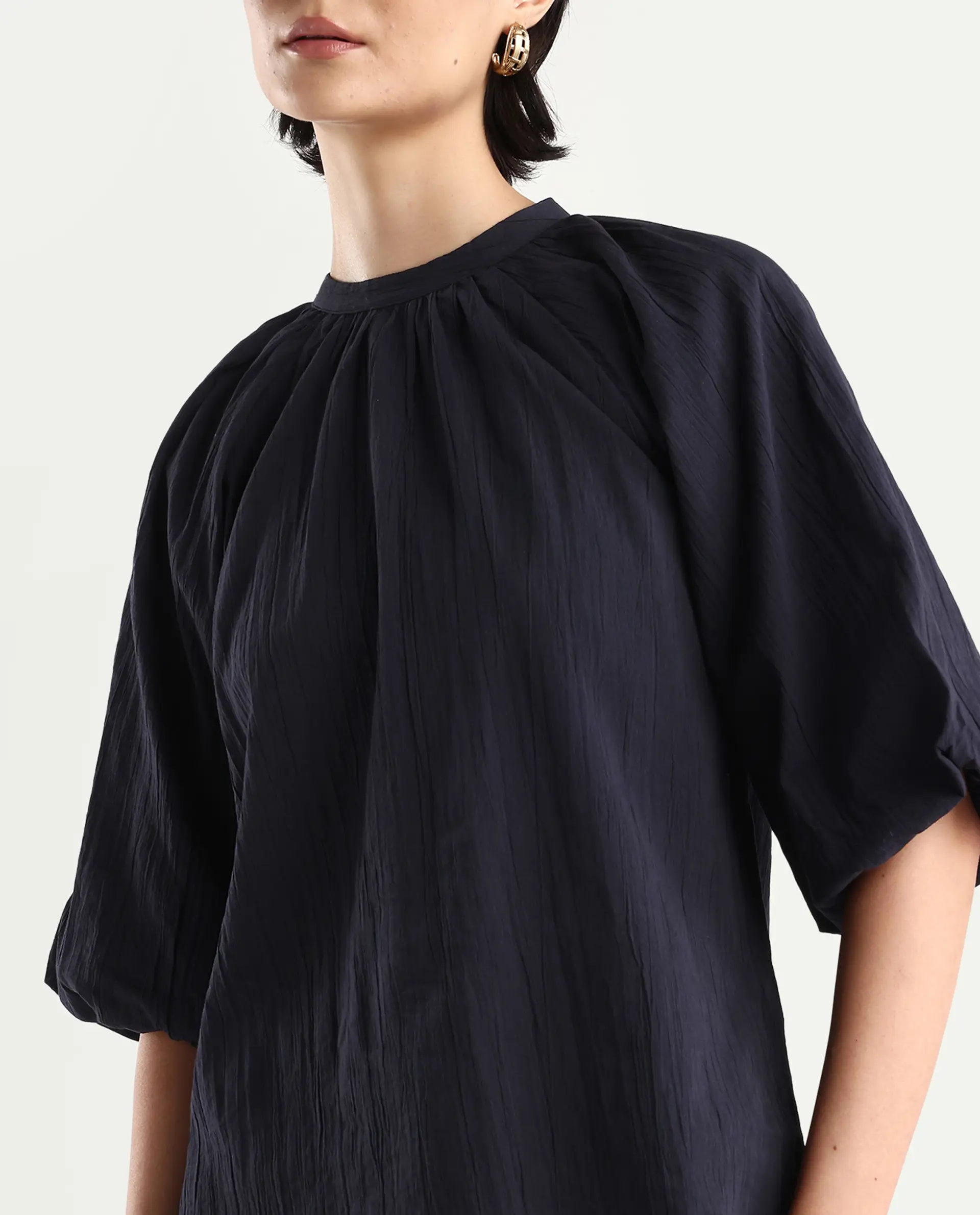 Rareism Women's Nuxo Black Nylon Blend Half Sleeve Mandarin Collar Relaxed Fit Top - Image 4