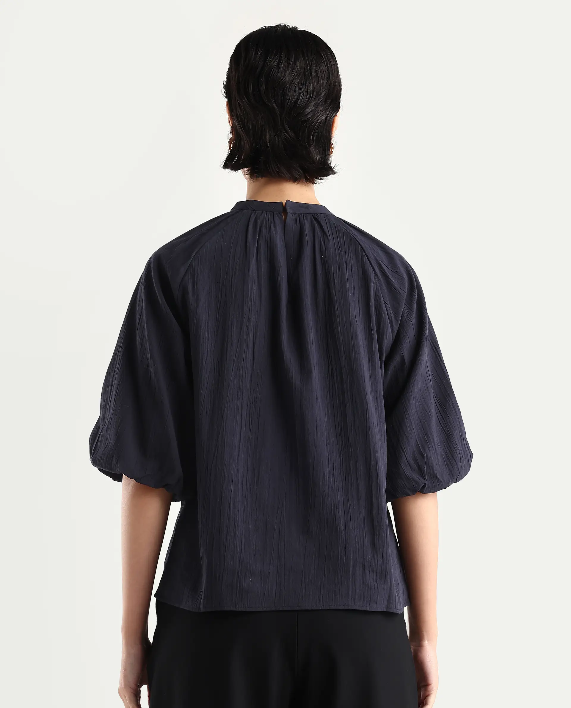 Rareism Women's Nuxo Black Nylon Blend Half Sleeve Mandarin Collar Relaxed Fit Top - Image 7