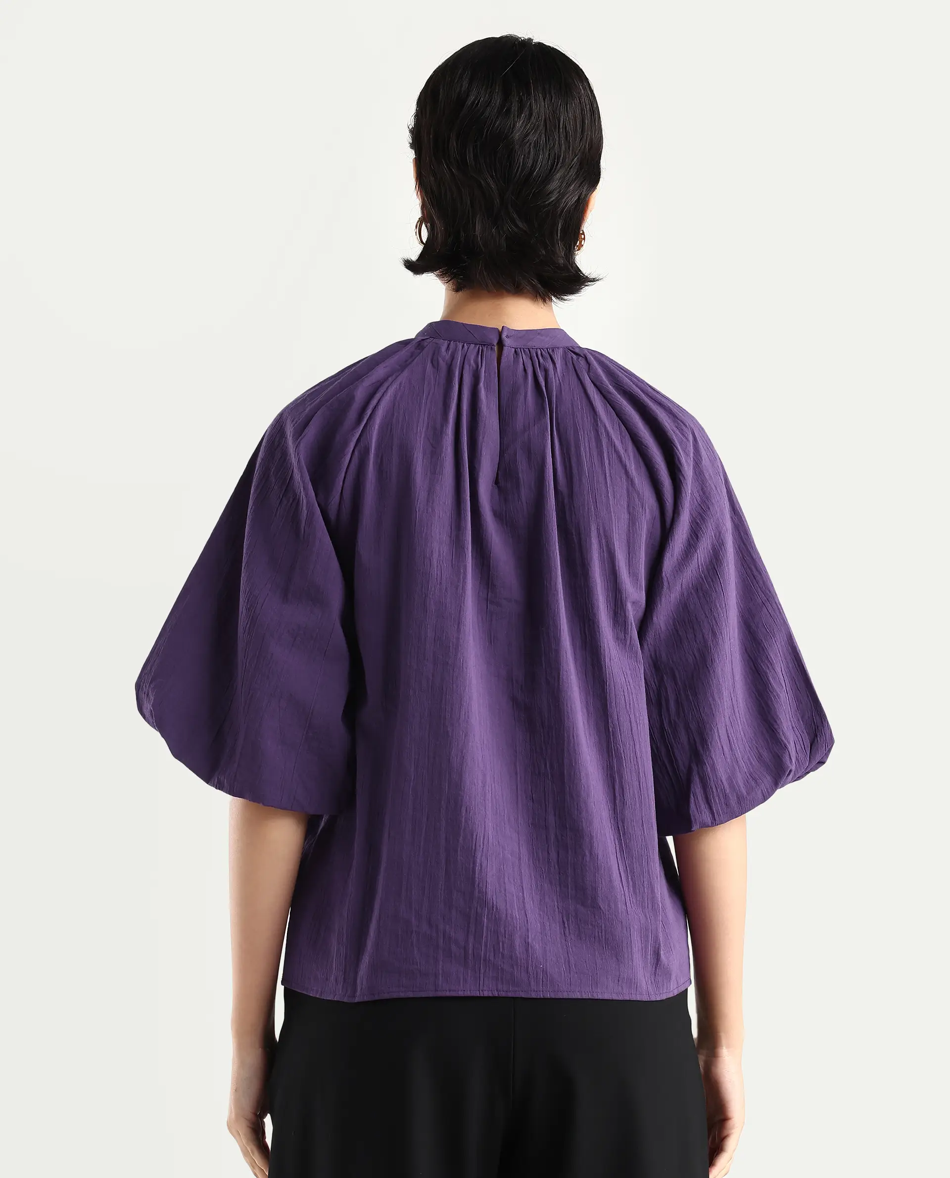 Rareism Women's Nuxo Purple Nylon Blend Half Sleeve Mandarin Collar Relaxed Fit Top - Image 7
