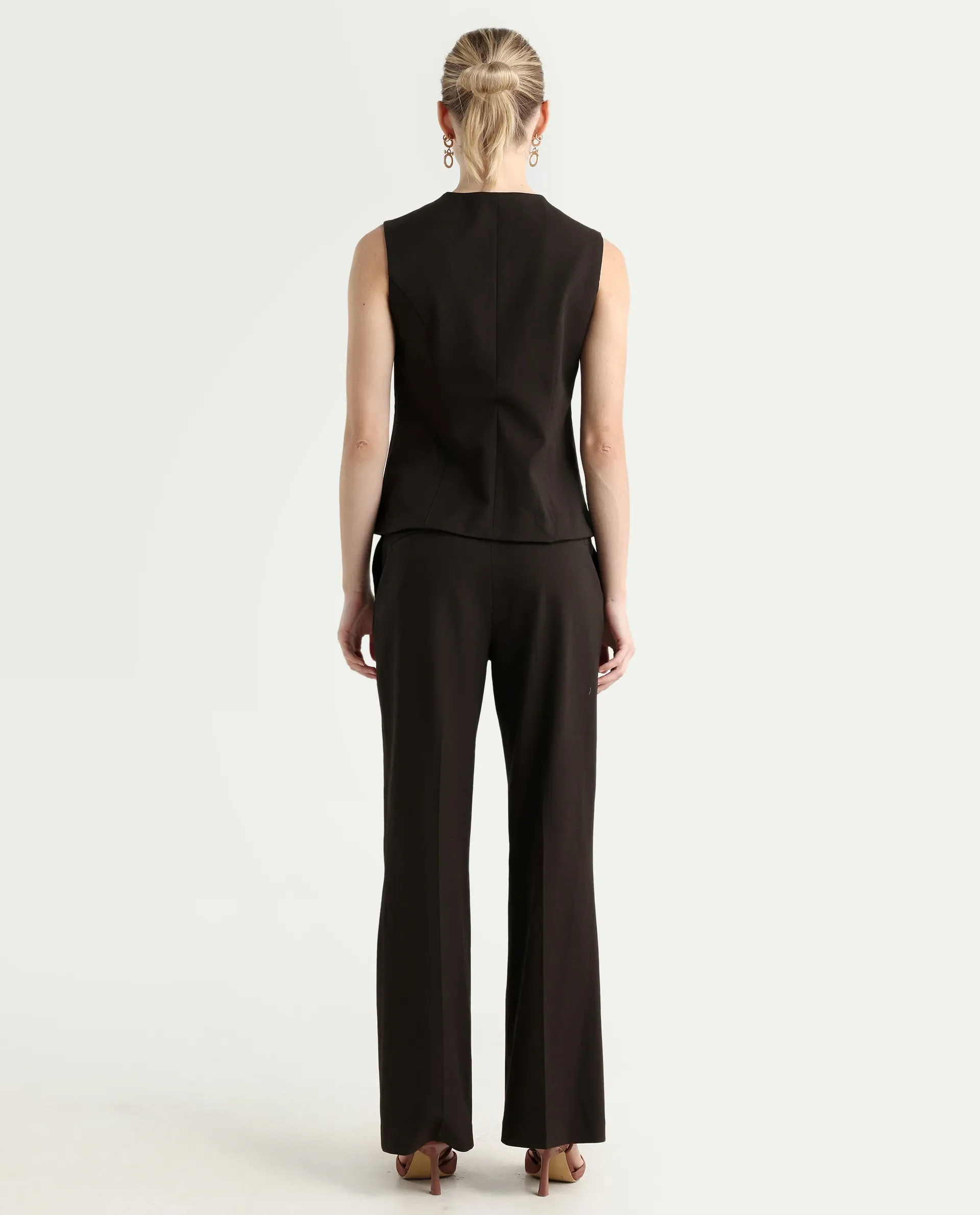 Rareism Women's Nuzor-B Dark Brown Polyester Blend Bootcut Plain Trouser - Image 7