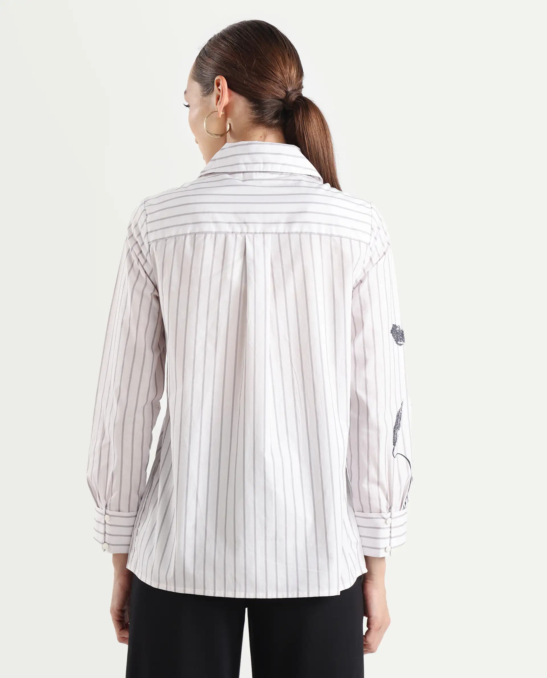 Rareism Women's Nzingat White Cotton Spread Collar Floral Print Cuffed Sleeve Regular Fit Shirt - Image 8