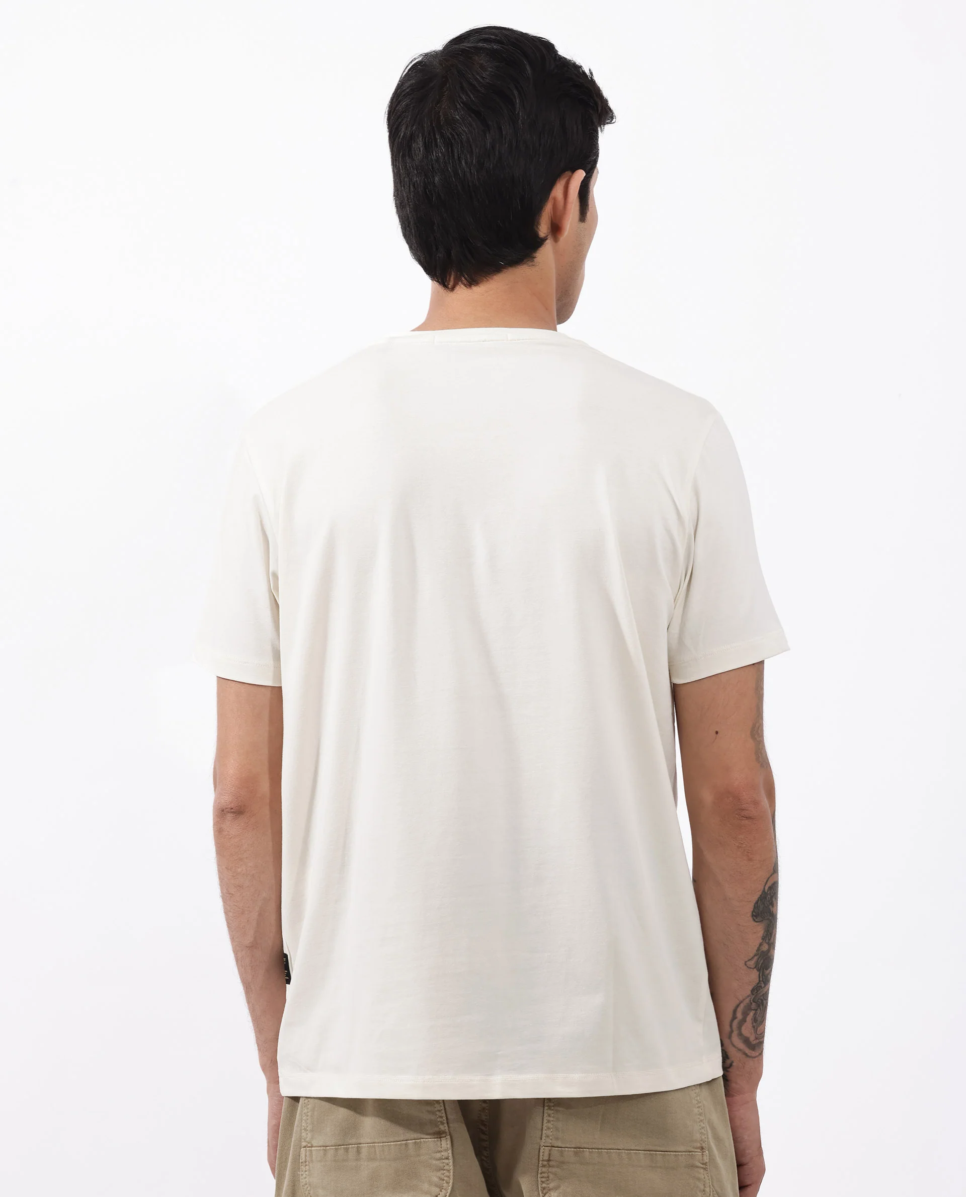 Rare Rabbit Articale Mens Oak Off White Cotton Polyester Fabric Short Sleeve Crew Neck Regular Fit Printed T-Shirt - Image 6