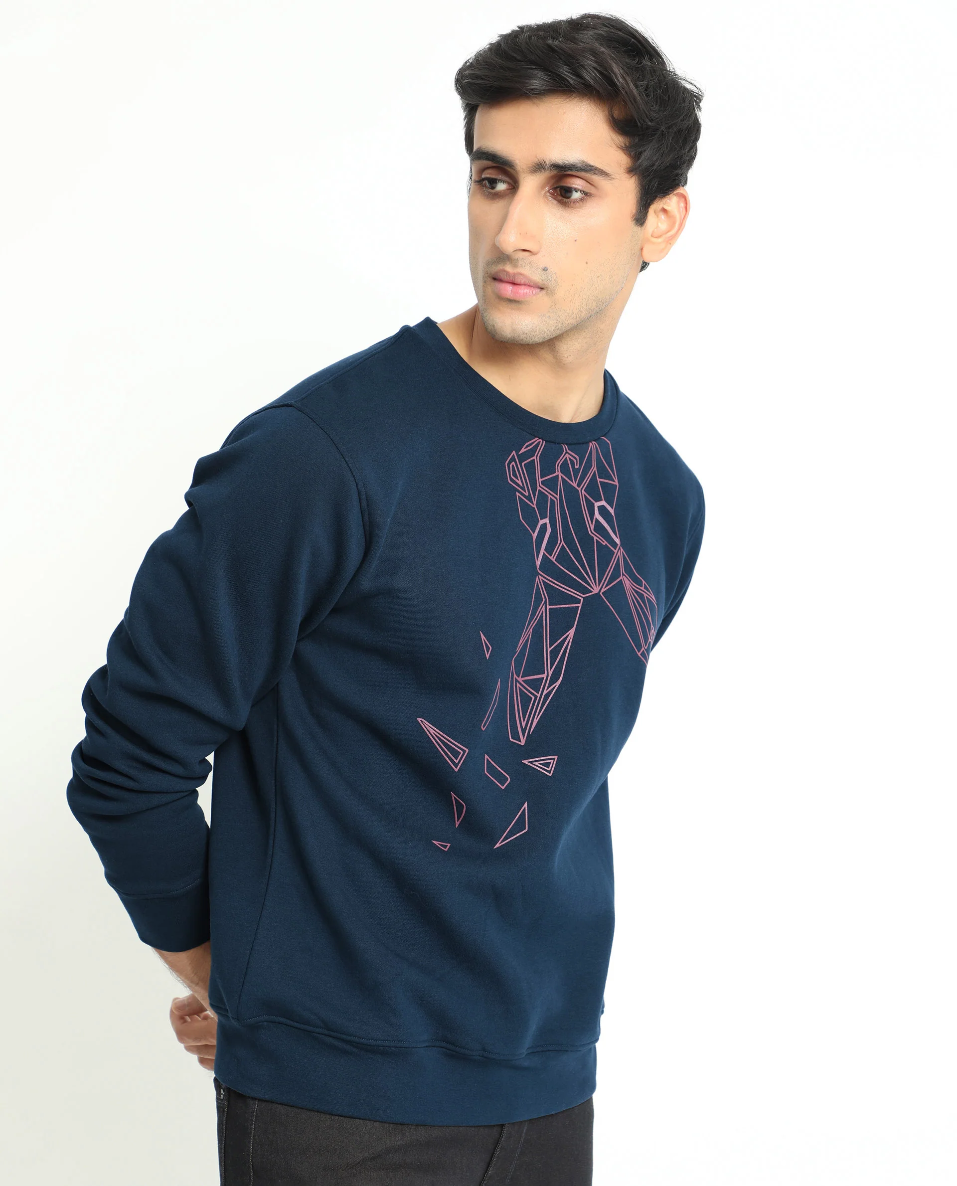 Rare Rabbit Men's Oakk Navy Graphic Print Regular Fit Full Sleeve Crew Neck Sweatshirt - Image 10
