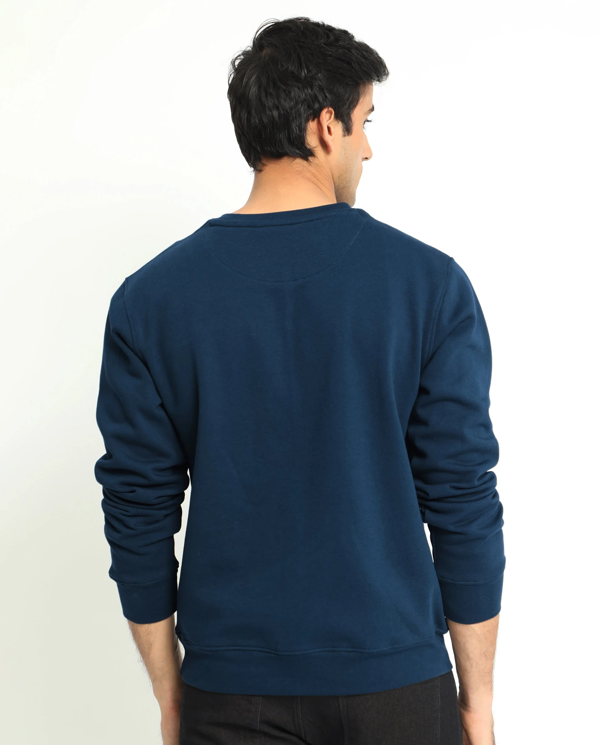 Rare Rabbit Men's Oakk Navy Graphic Print Regular Fit Full Sleeve Crew Neck Sweatshirt - Image 11