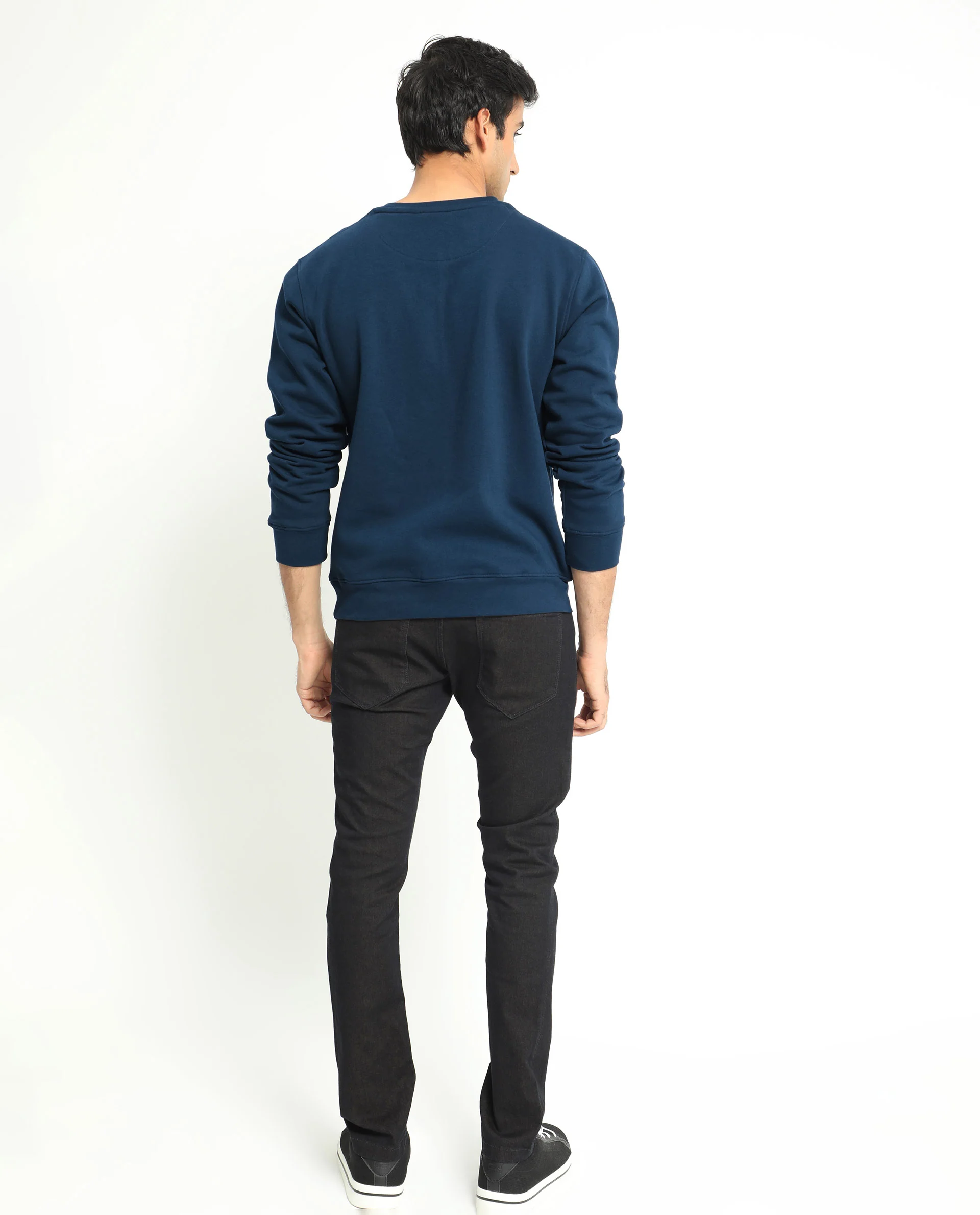 Rare Rabbit Men's Oakk Navy Graphic Print Regular Fit Full Sleeve Crew Neck Sweatshirt - Image 12