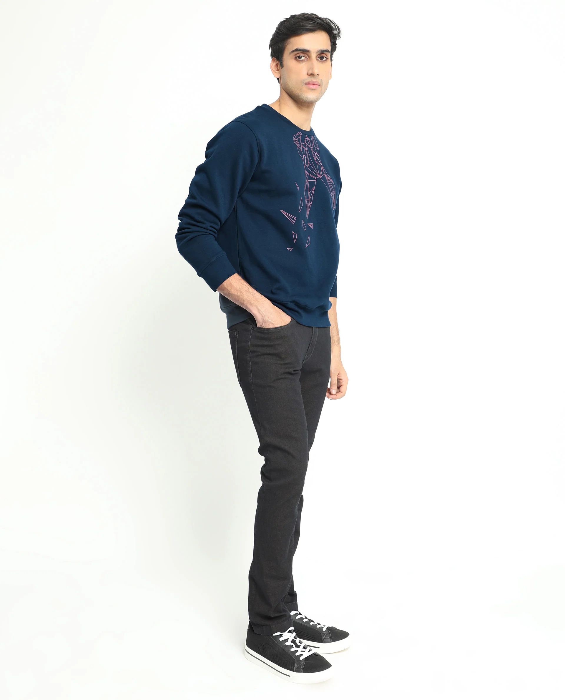 Rare Rabbit Men's Oakk Navy Graphic Print Regular Fit Full Sleeve Crew Neck Sweatshirt - Image 7