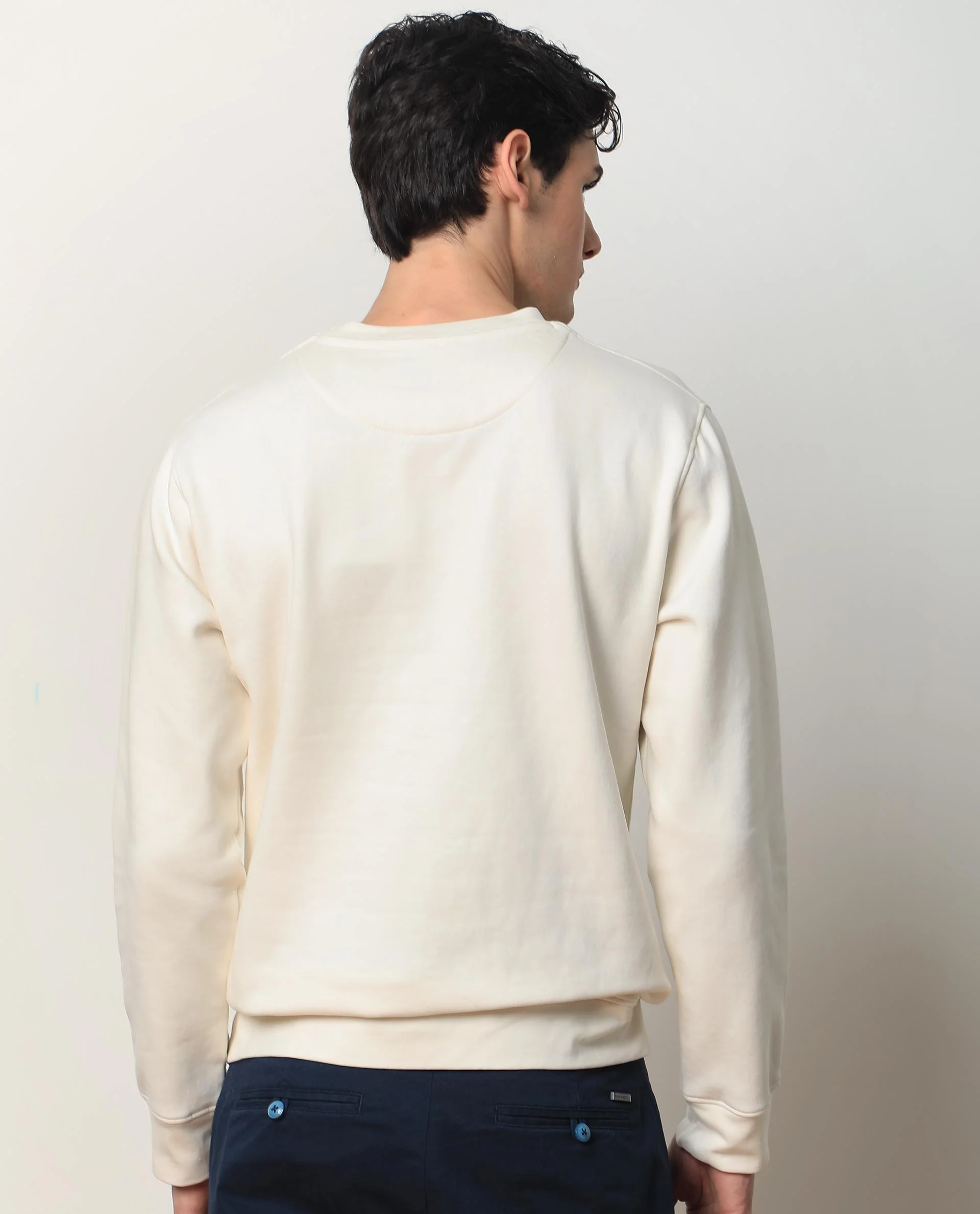 Rare Rabbit Men's Oakk White Graphic Print Regular Fit Full Sleeve Crew Neck Sweatshirt - Image 12