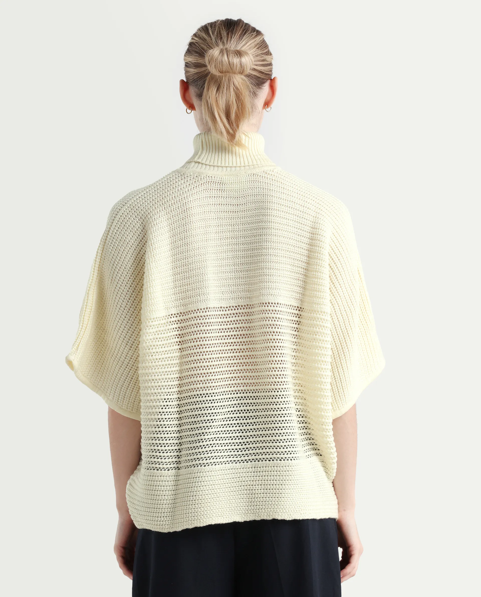 Rareism Women's Oaklen Off White Acrylic High Neck Plain Kimono Sleeve Relaxed Fit Sweater - Image 8