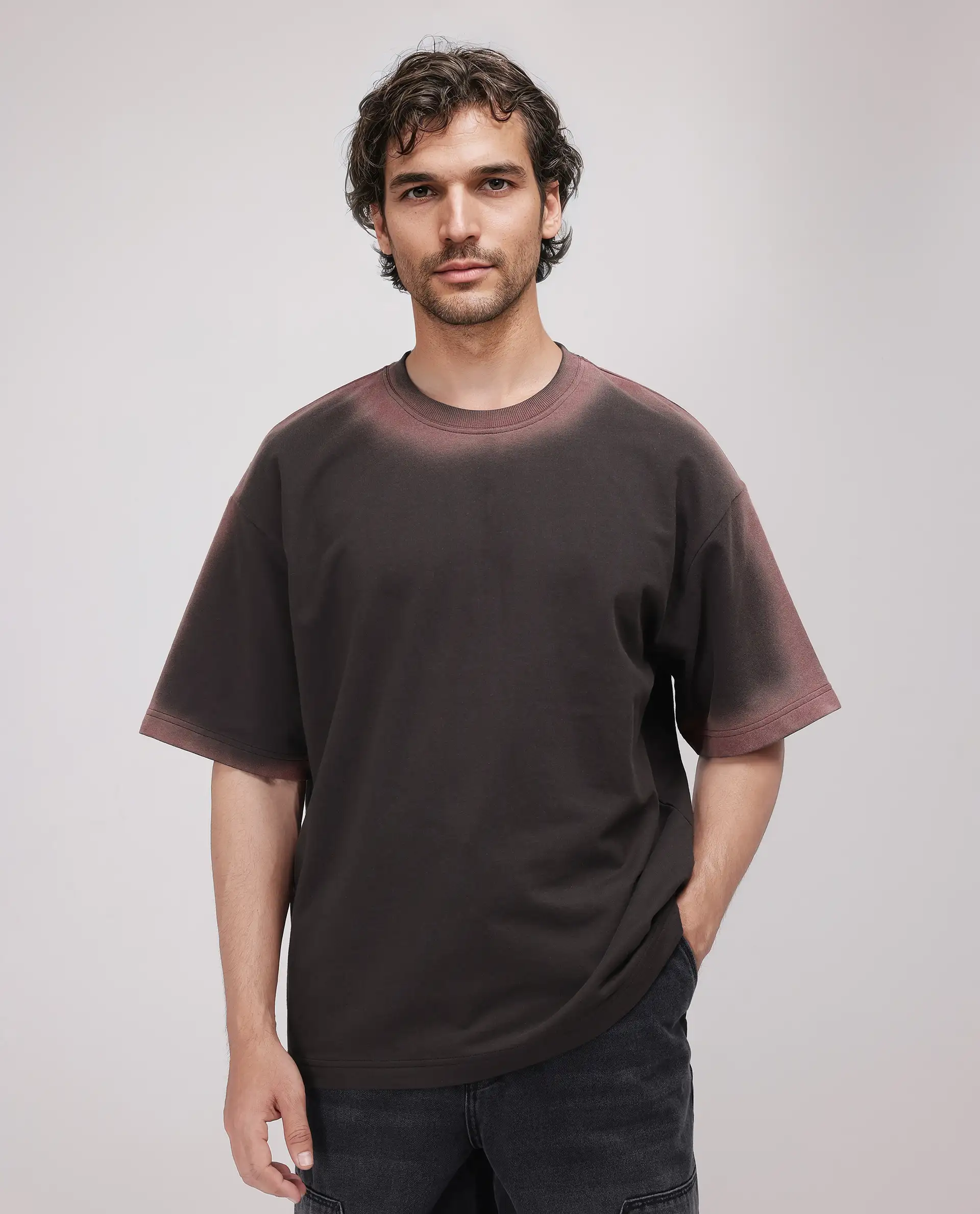 Rare Rabbit Men's Oako Dark Brown Cotton Hd Print Oversized Fit Half Sleeve Crew Neck T-Shirt - Image 2