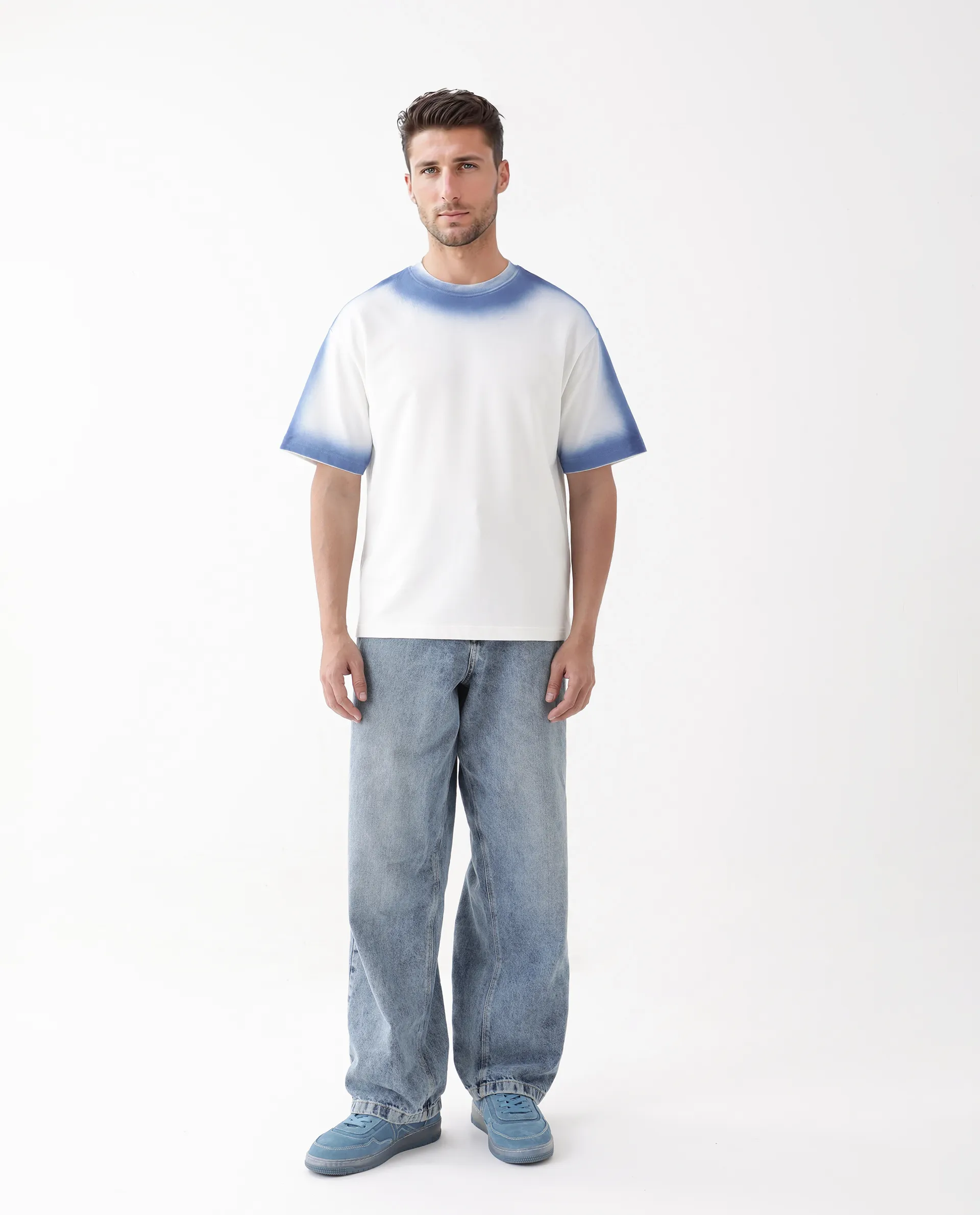 Rare Rabbit Men's Oako Off White Cotton Hd Print Oversized Fit Half Sleeve Crew Neck T-Shirt - Image 2