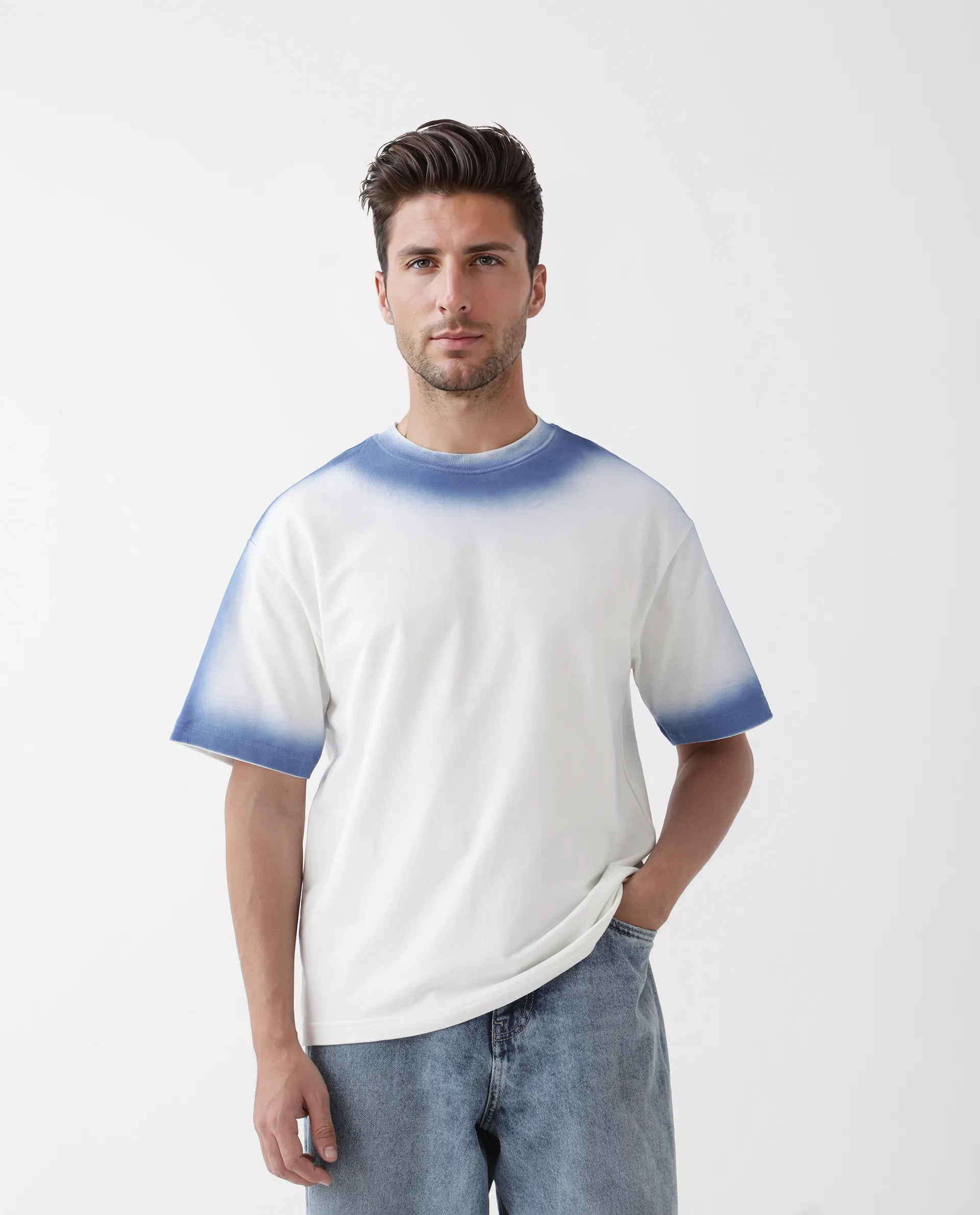 Rare Rabbit Men's Oako Off White Cotton Hd Print Oversized Fit Half Sleeve Crew Neck T-Shirt - Image 4