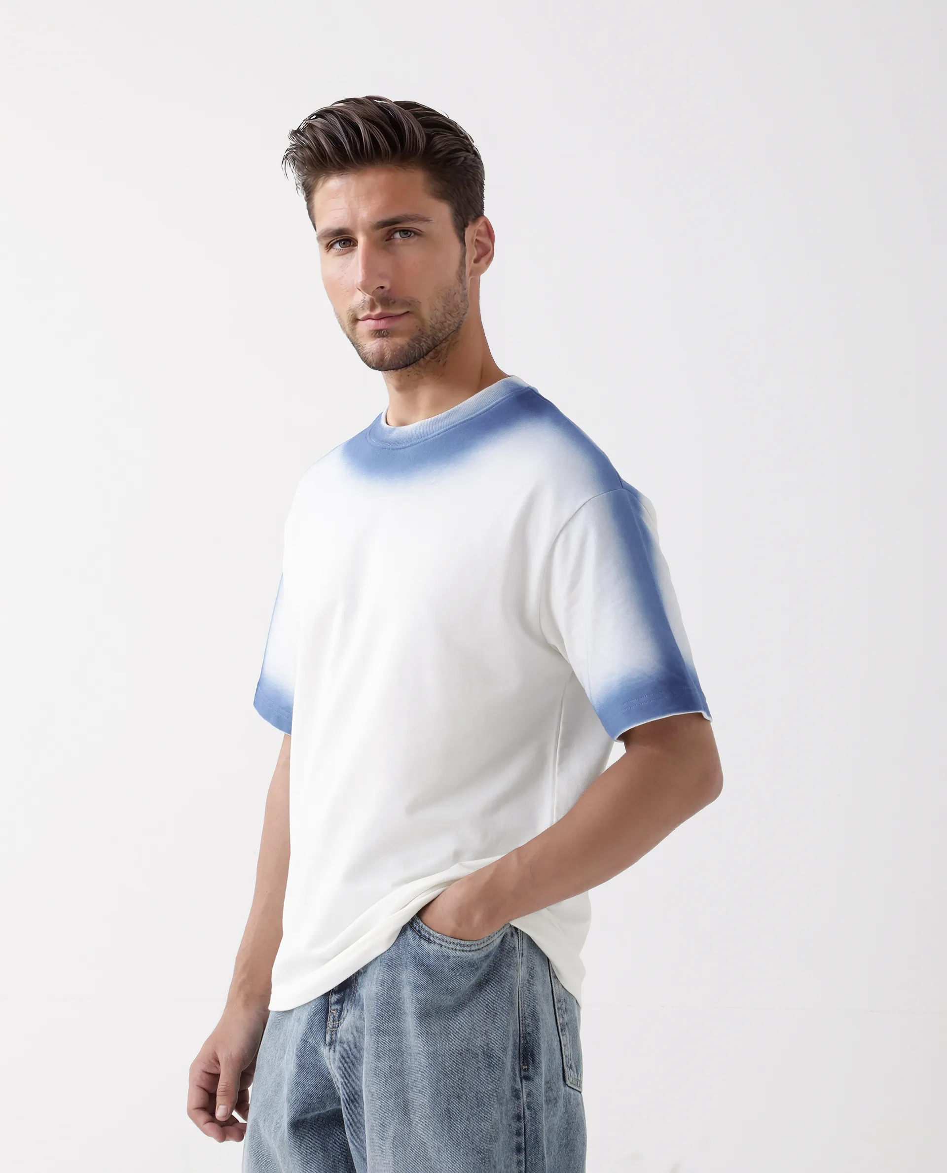Rare Rabbit Men's Oako Off White Cotton Hd Print Oversized Fit Half Sleeve Crew Neck T-Shirt - Image 5