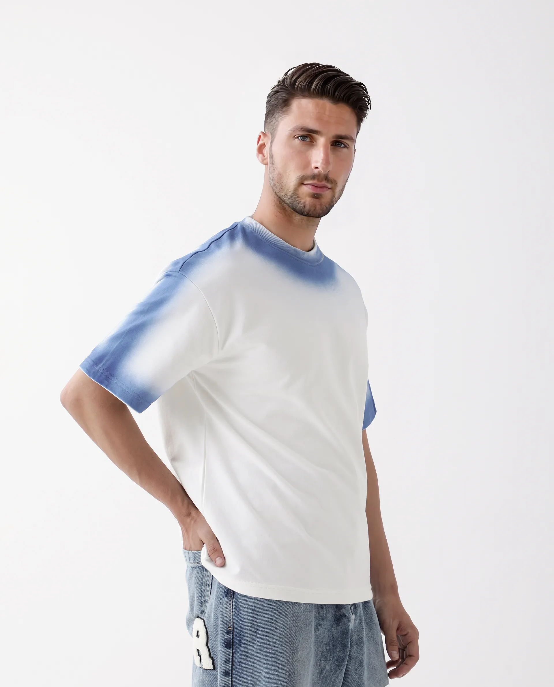 Rare Rabbit Men's Oako Off White Cotton Hd Print Oversized Fit Half Sleeve Crew Neck T-Shirt - Image 6